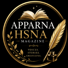 Logo for Apparna HSNA Magazine featuring an open book, gold feather quill, and gold book ink in a circular design with black and gold colors.
