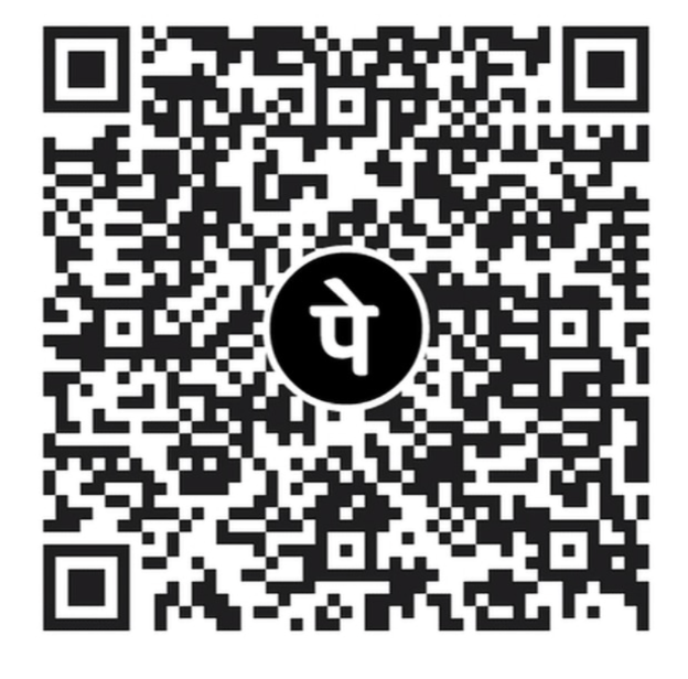 QR code with a black circle in the center containing a white symbol that appears to be a stylized letter or character.