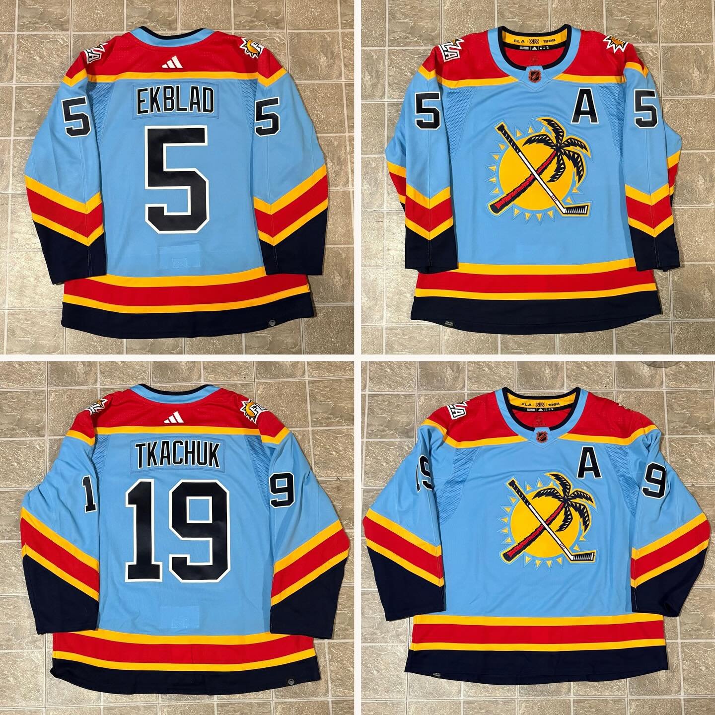 Here&rsquo;s a pair or Panthers RR2&rsquo;s I stitched up. Both kits were made with my laser. The Tkachuk was stripped from a factory customized Huberdeau.

#matthewtkachuk #aaronekblad #panthers #florida #floridapanthers #cats #jersey #nhl #hockey #