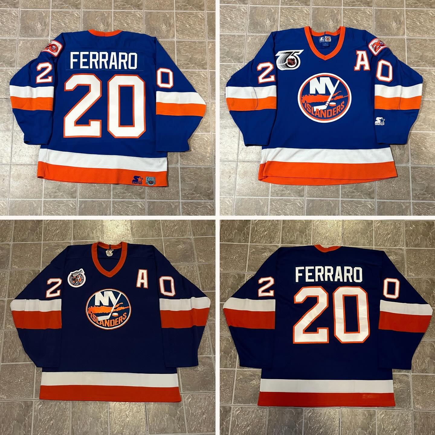 Here&rsquo;s a pair of Ray Ferraro Islanders jerseys I stitched up, 16 months apart. The top is a Starter replica whose crest was bubbling horrifically (shocker). I removed it and cut a new layered twill crest on my laser, in the same style used on t
