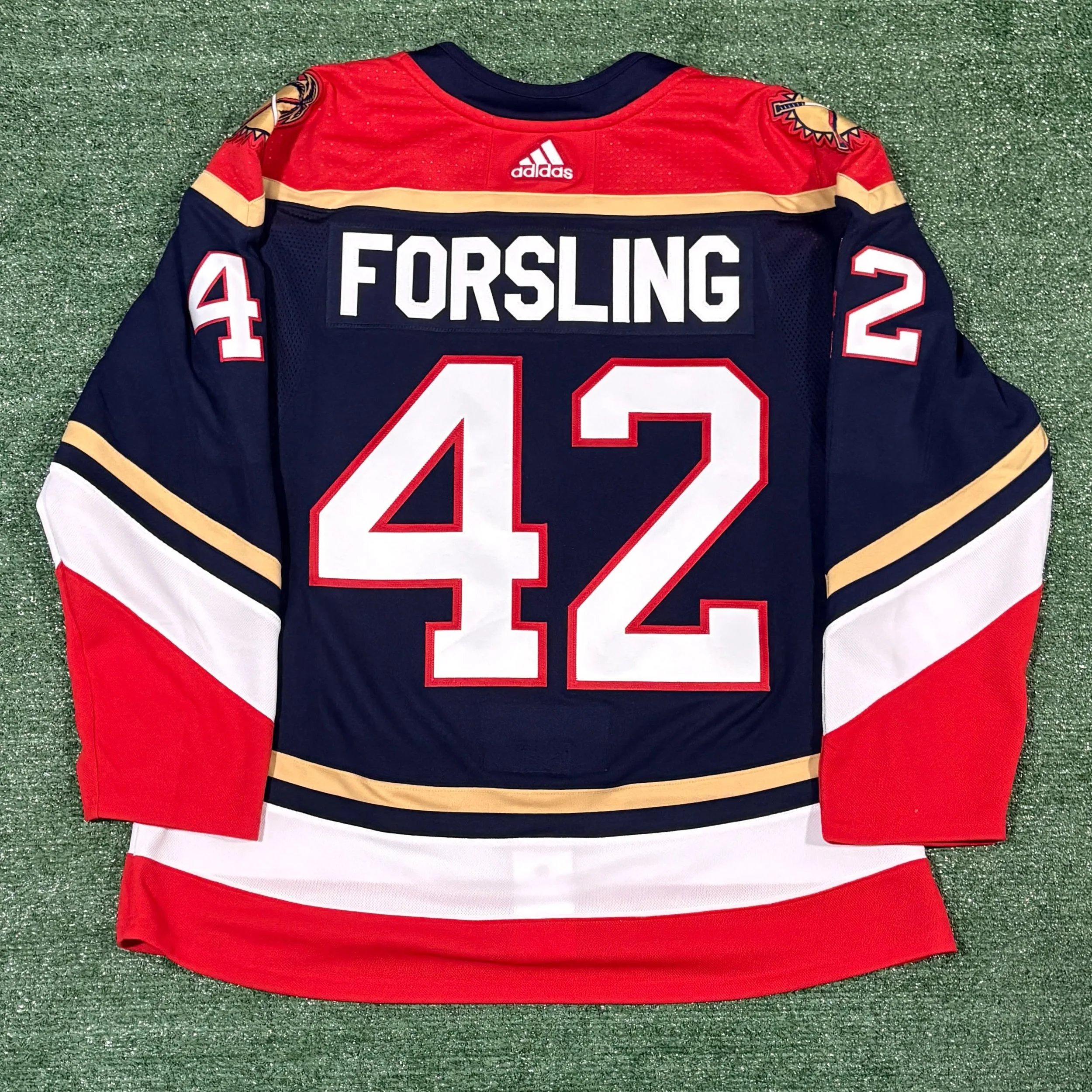 Gustav Forsling Panthers Reverse Retro 1.0 Jersey

Not much to this one, a super clean look. Definitely prefer the vegas gold over the yellow from the original jerseys. This was stripped from a factory customized Huberdeau.

Full customization done i