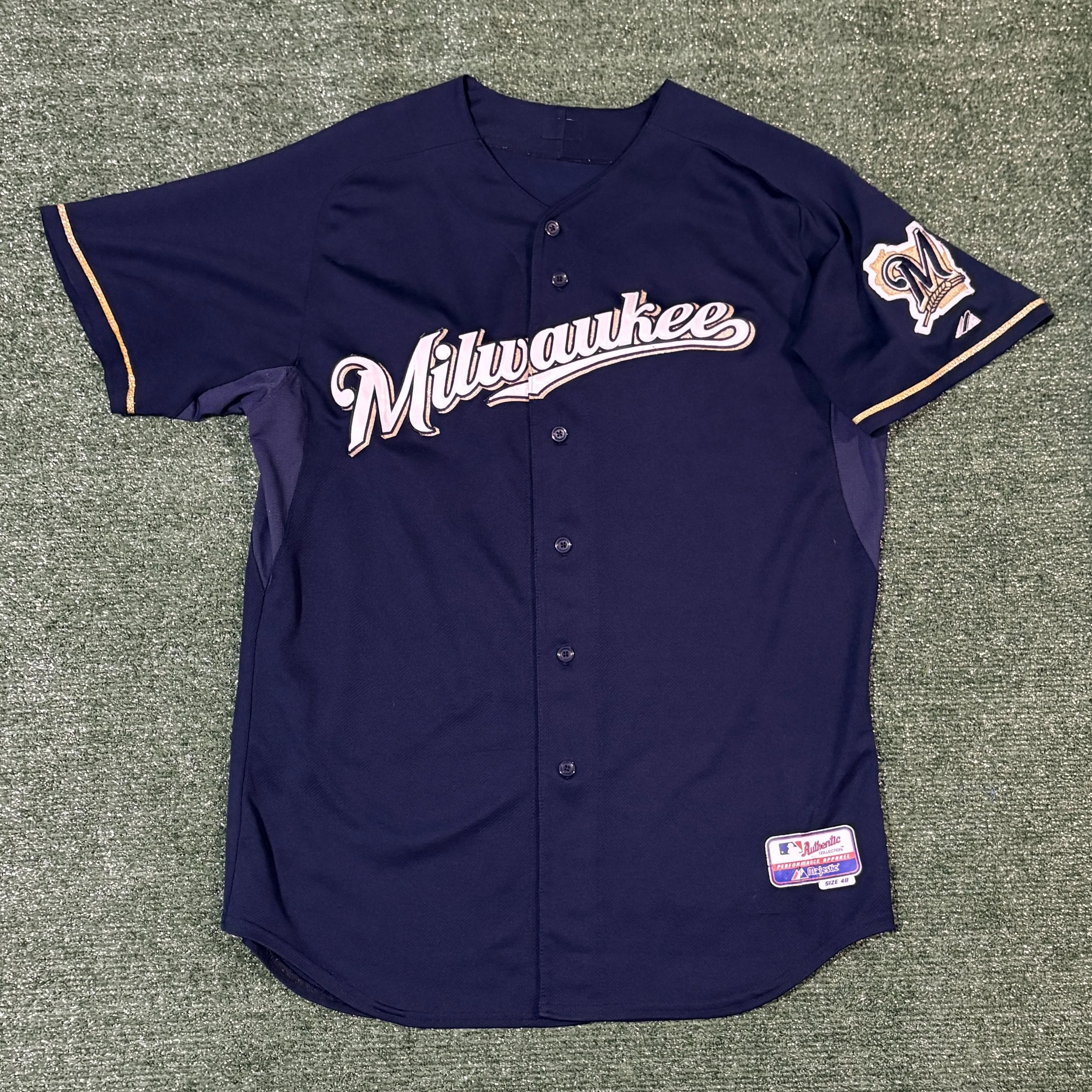 Milwaukee Brewers Majestic Cool Base Navy Jersey - Sz. 48