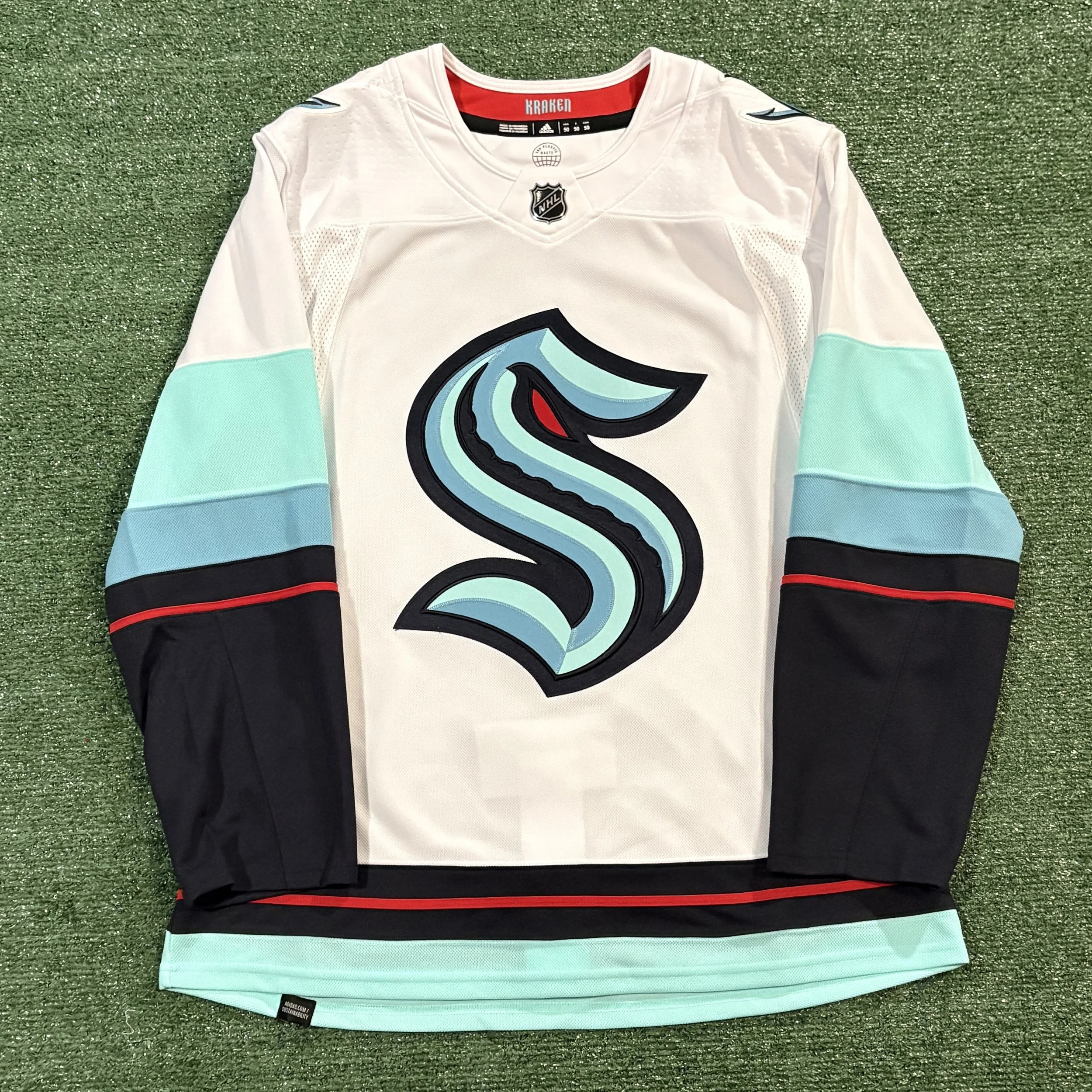 Seattle Kraken Adidas Primegreen Inaugural White Jersey - Sz. 50
