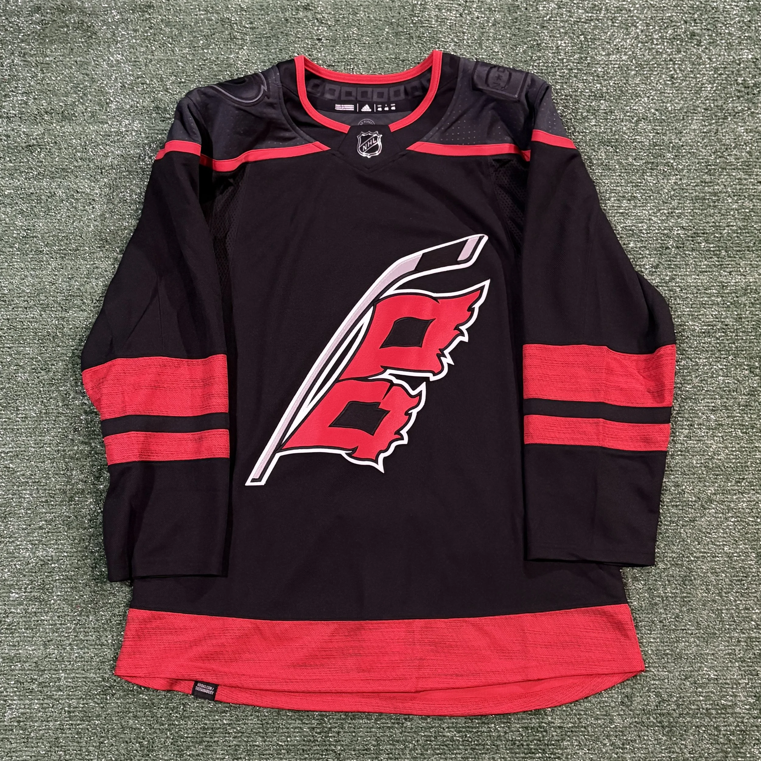 NWT Carolina Hurricanes Adidas Primegreen Black Jersey - Sz. 46