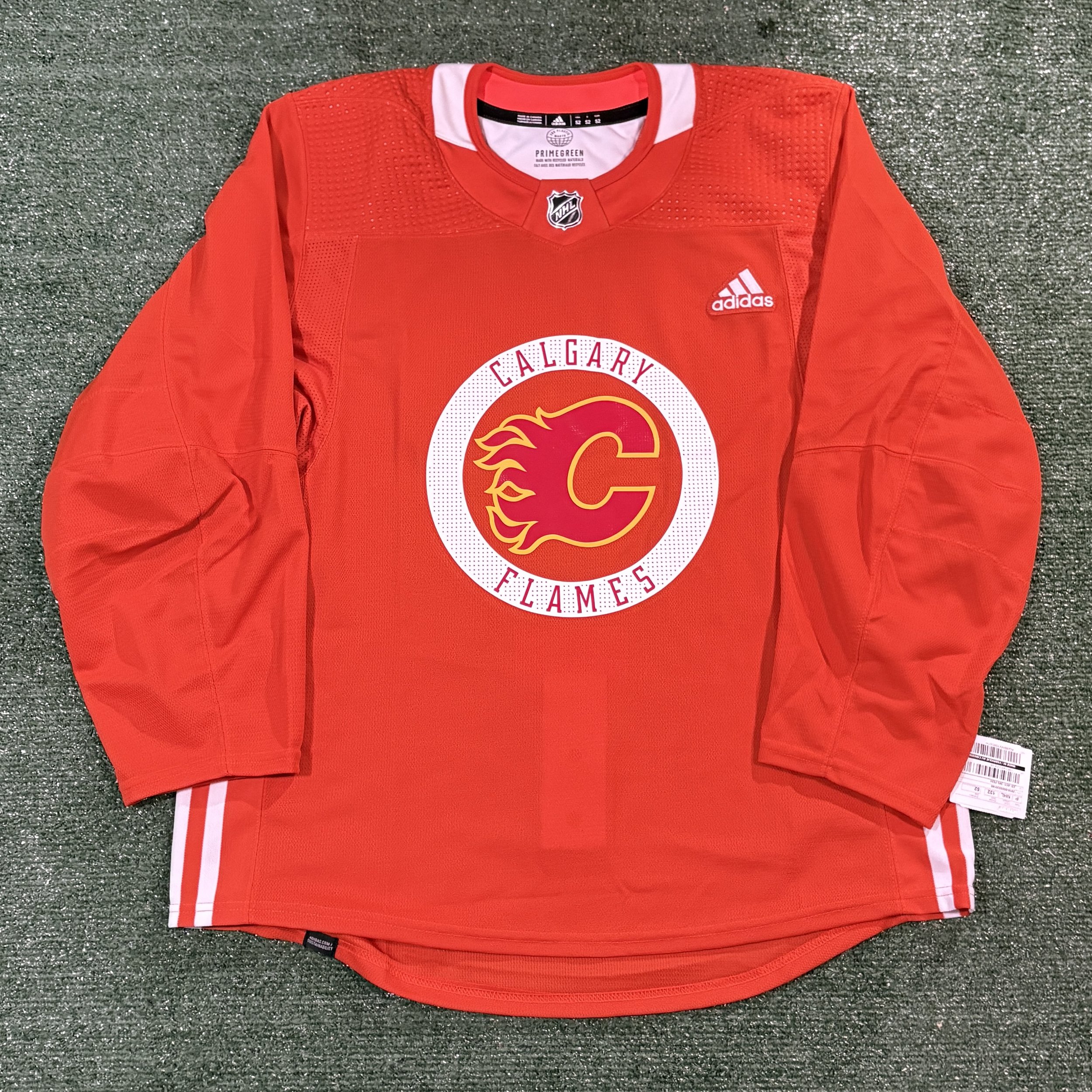 NWT Blank Calgary Flames Adidas MiC Orange Practice Jersey - Sz. 52