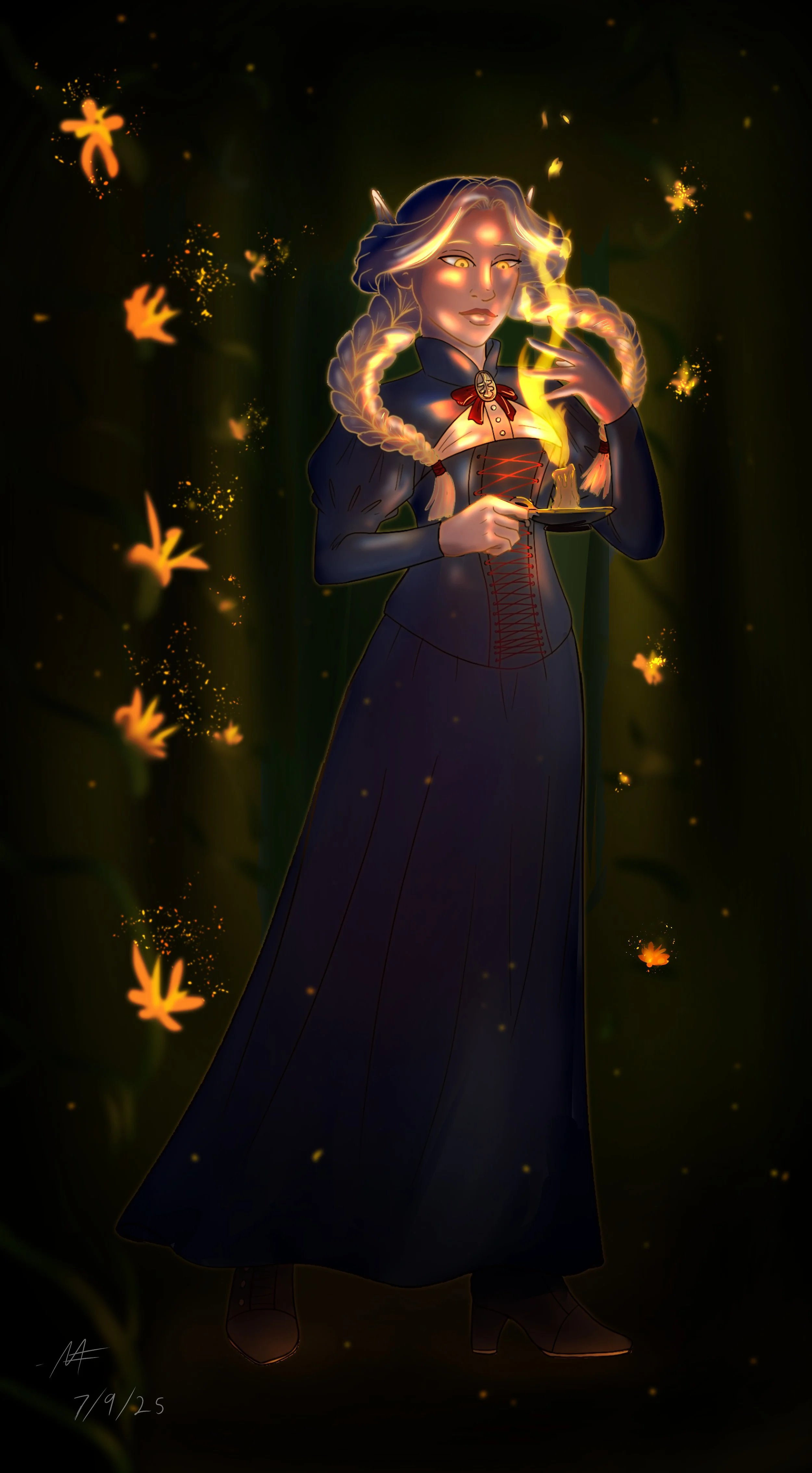Lady of Flames: An entry for Art-Fight 2025, this illustration is a depiction of a woman surrounded by the beauty of flames.
