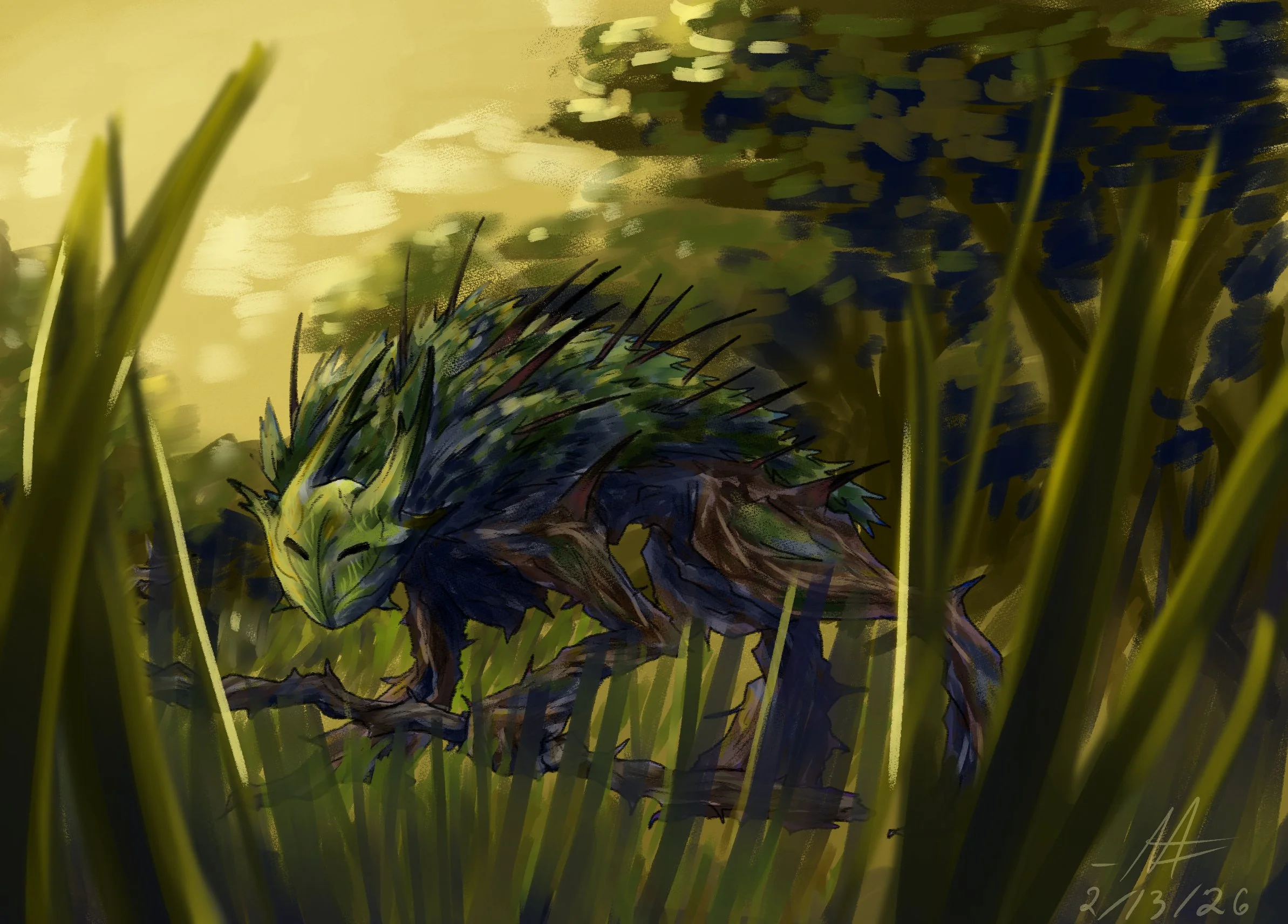 The Thorned Shepherd: This illustration is a depiction of a bizarre forest entity called the Thorned Shepherd.