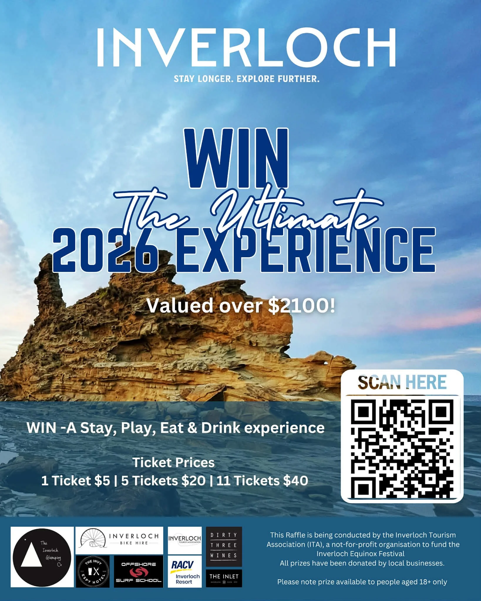 🤩 WIN - The Ultimate Inverloch Experience

Whether you&rsquo;re a local who loves Inverloch or a visitor dreaming of a coastal break&hellip; this raffle is for YOU! 🏖️💙

Enter to win an unforgettable Inverloch experience package (value $2,100+!).
