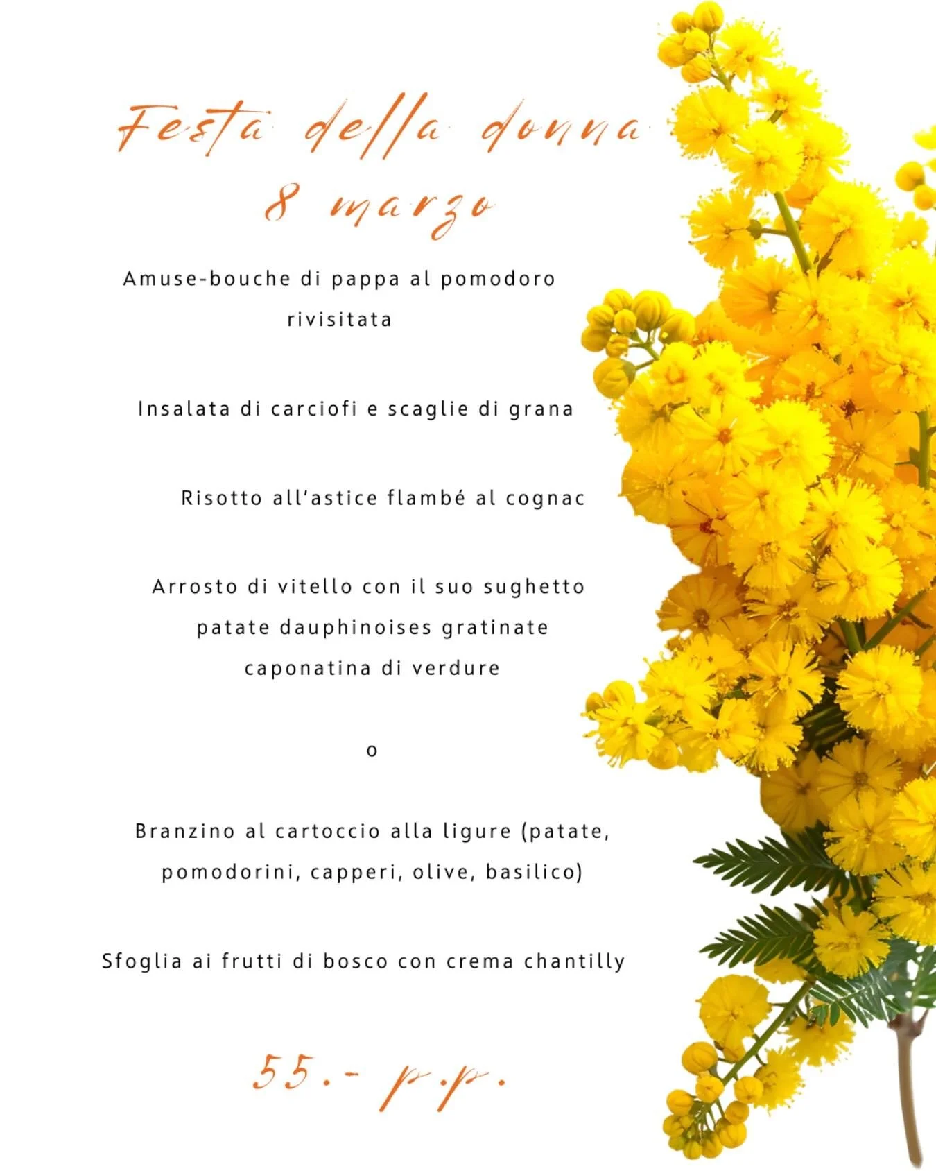 Pranzo speciale per la Festa della Donna 🌼🥂
Vi aspettiamo l&rsquo;8 marzo.
📞 Prenotazioni: 076 624 79 00