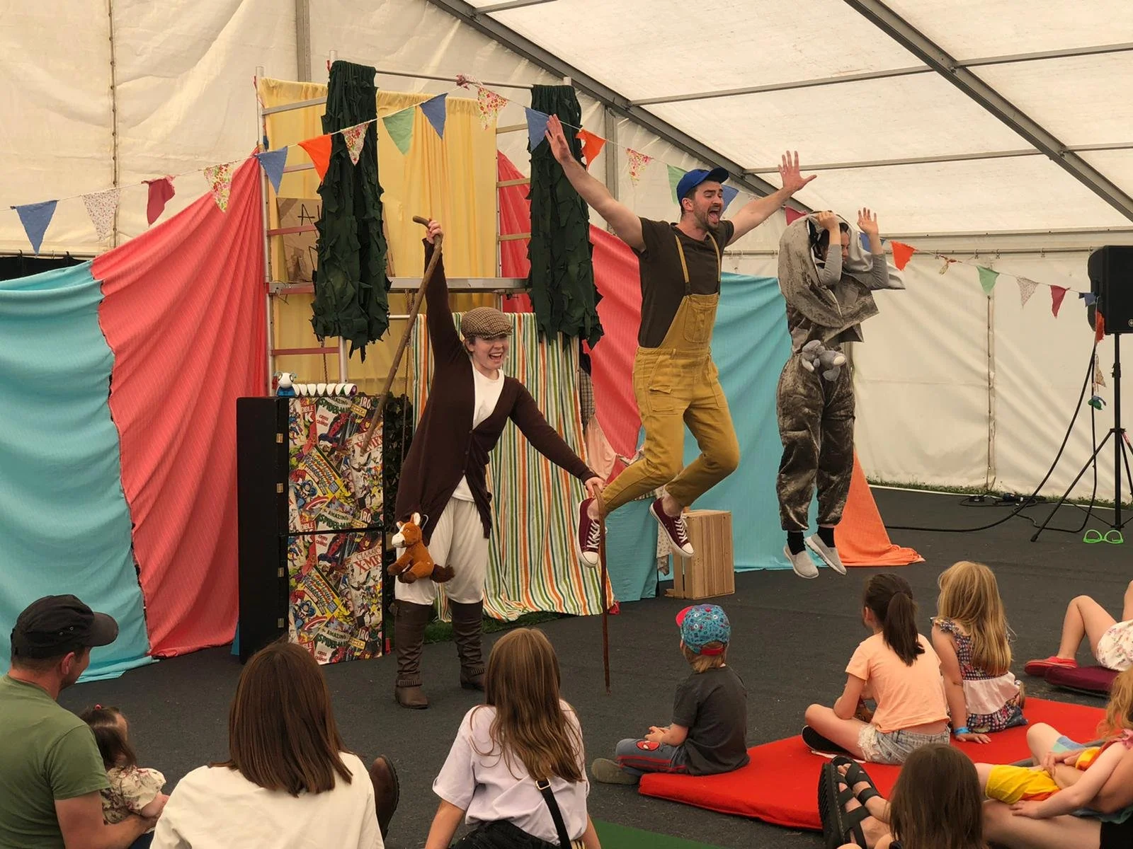 Three actors jumping