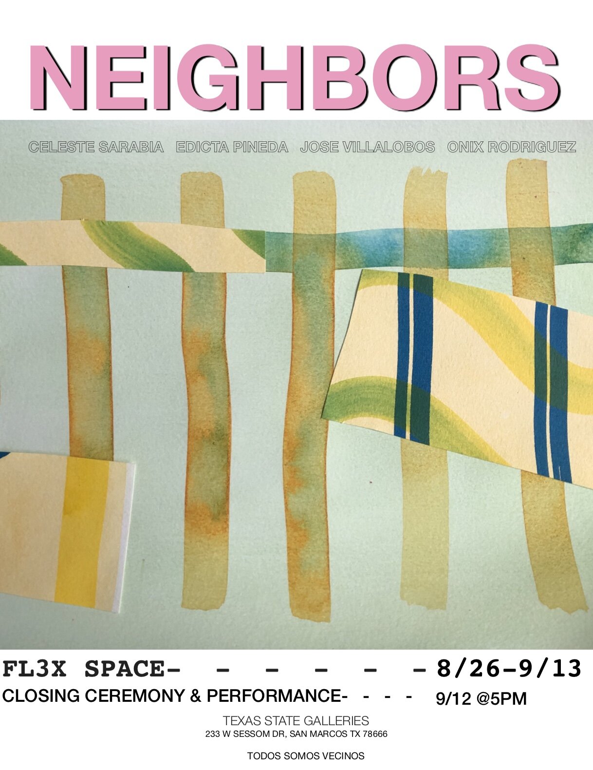 Neighbors, FLEX space exhibition. On view August 26–September 13, 2019. Closing event and performance September 12 at 5 p.m.