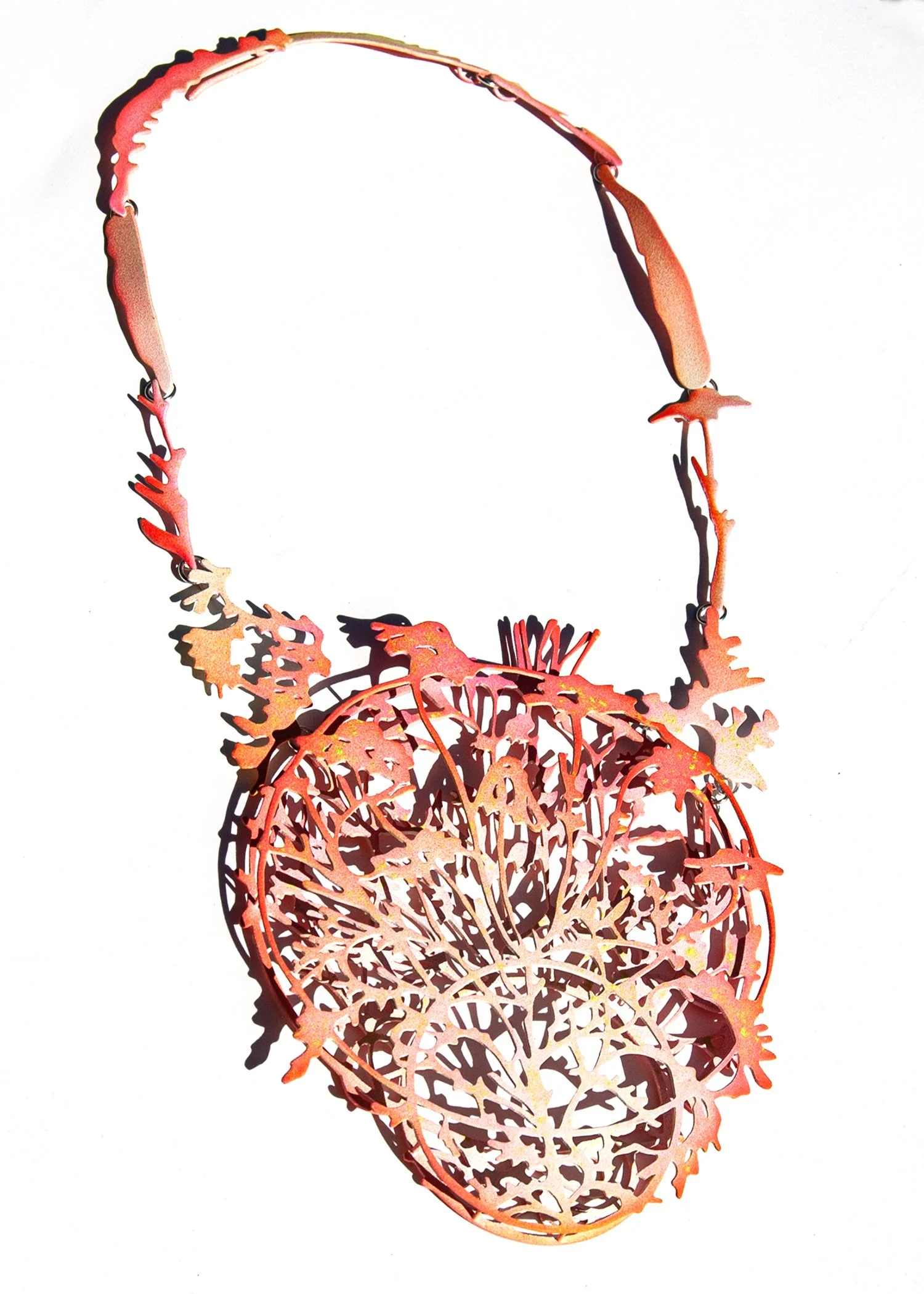   Laritza Garcia,   Atardecer  (necklace), 2023, brass, sterling silver, powder coat, 12 x 4 ¾ x ¼ in. Photo Credit: Artist. 