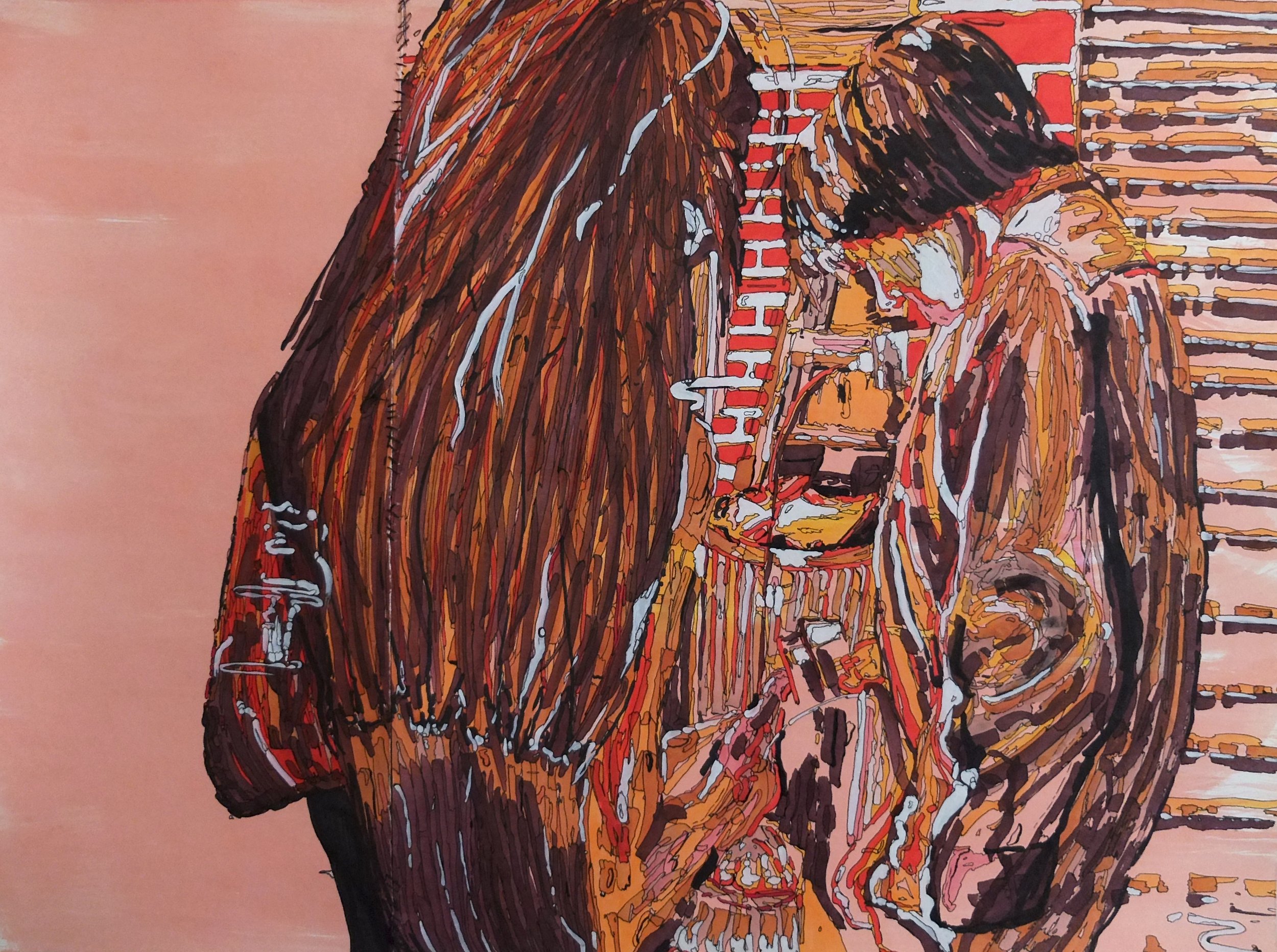 Going | Ink and cotton stitching on paper
