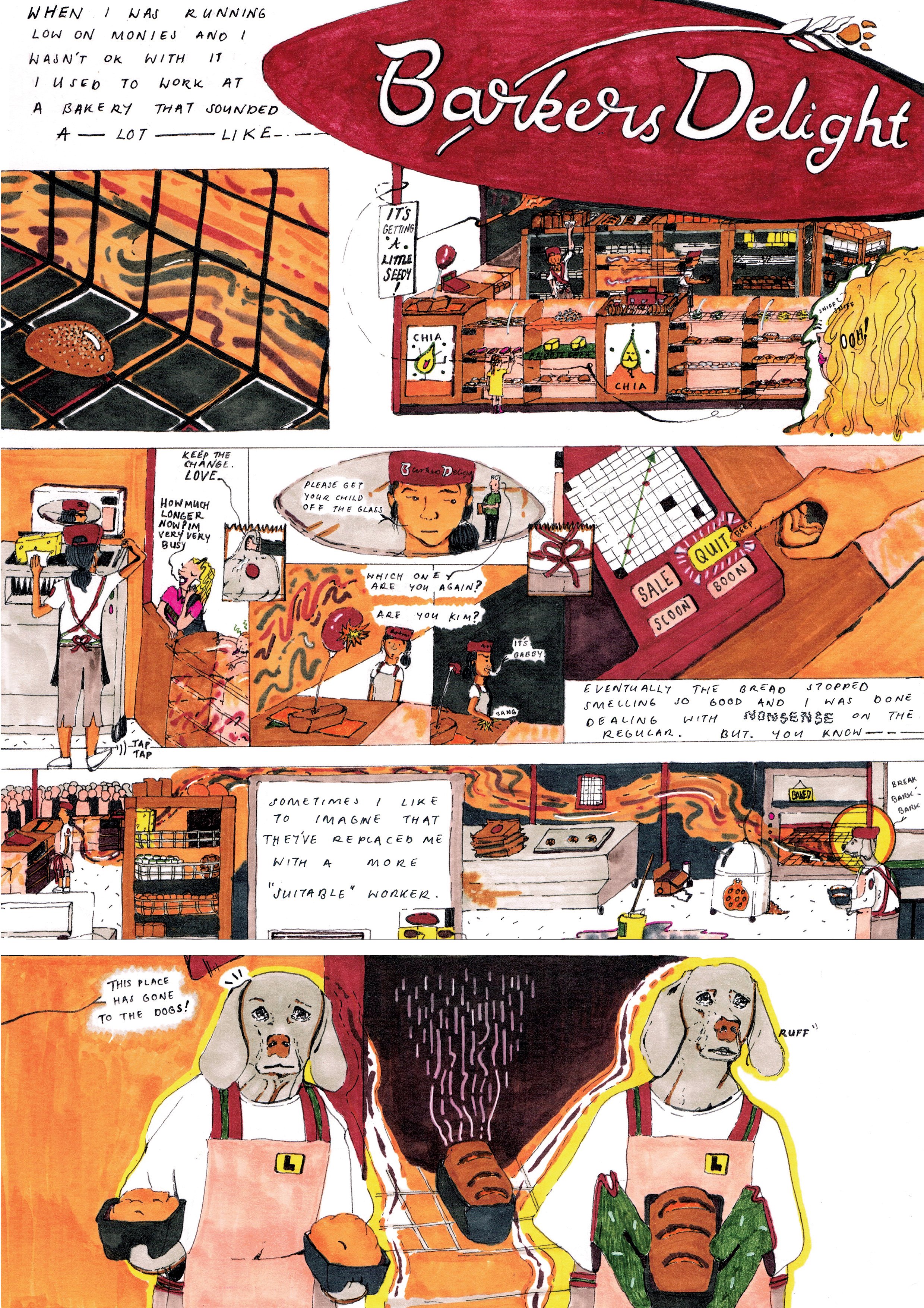 Barker's Delight | Ink, markers on paper, digital edit | Published in Pelican Magazine 2016