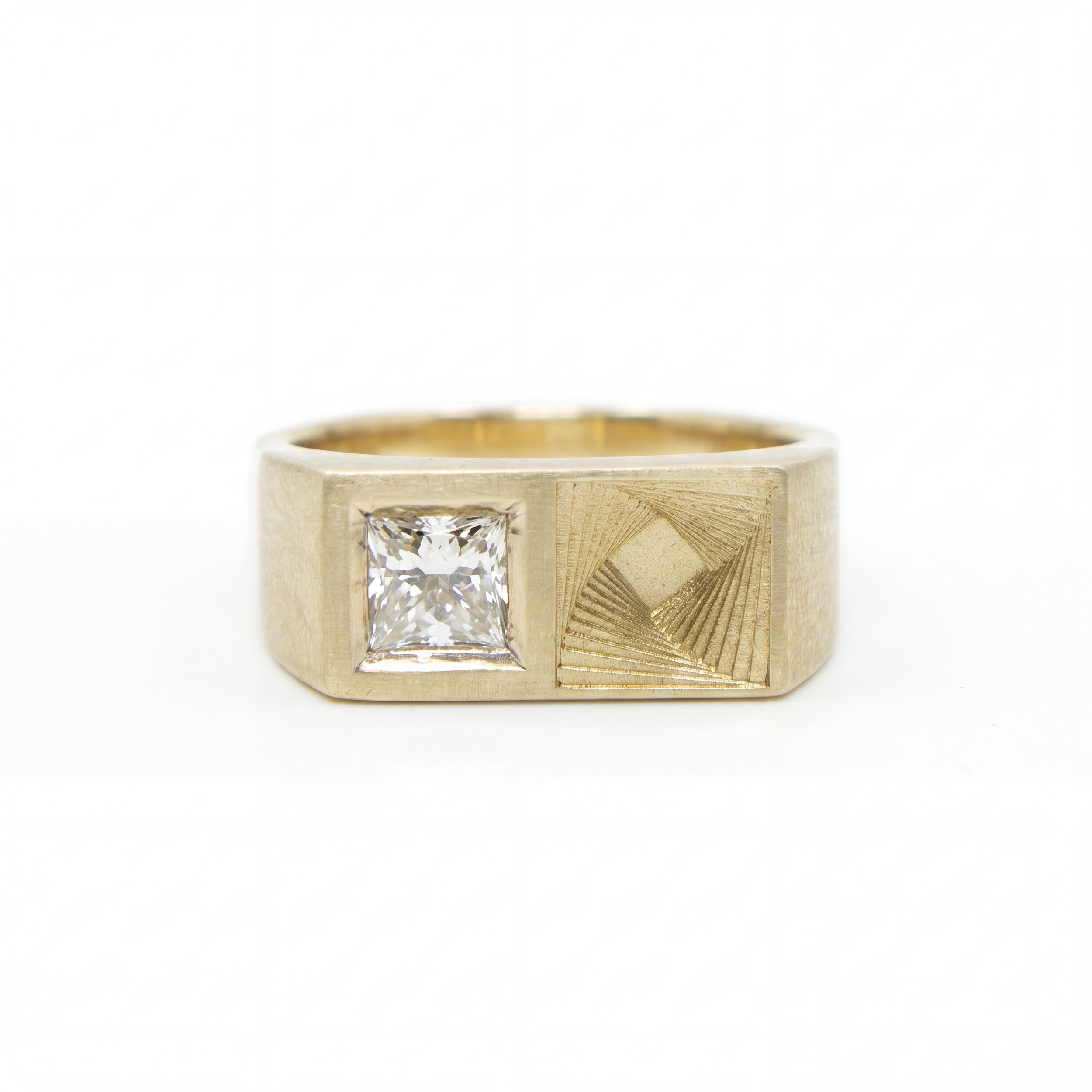 Duo Square Signet Ring with 0.64ct Natural Diamond in 9ct Yellow Gold