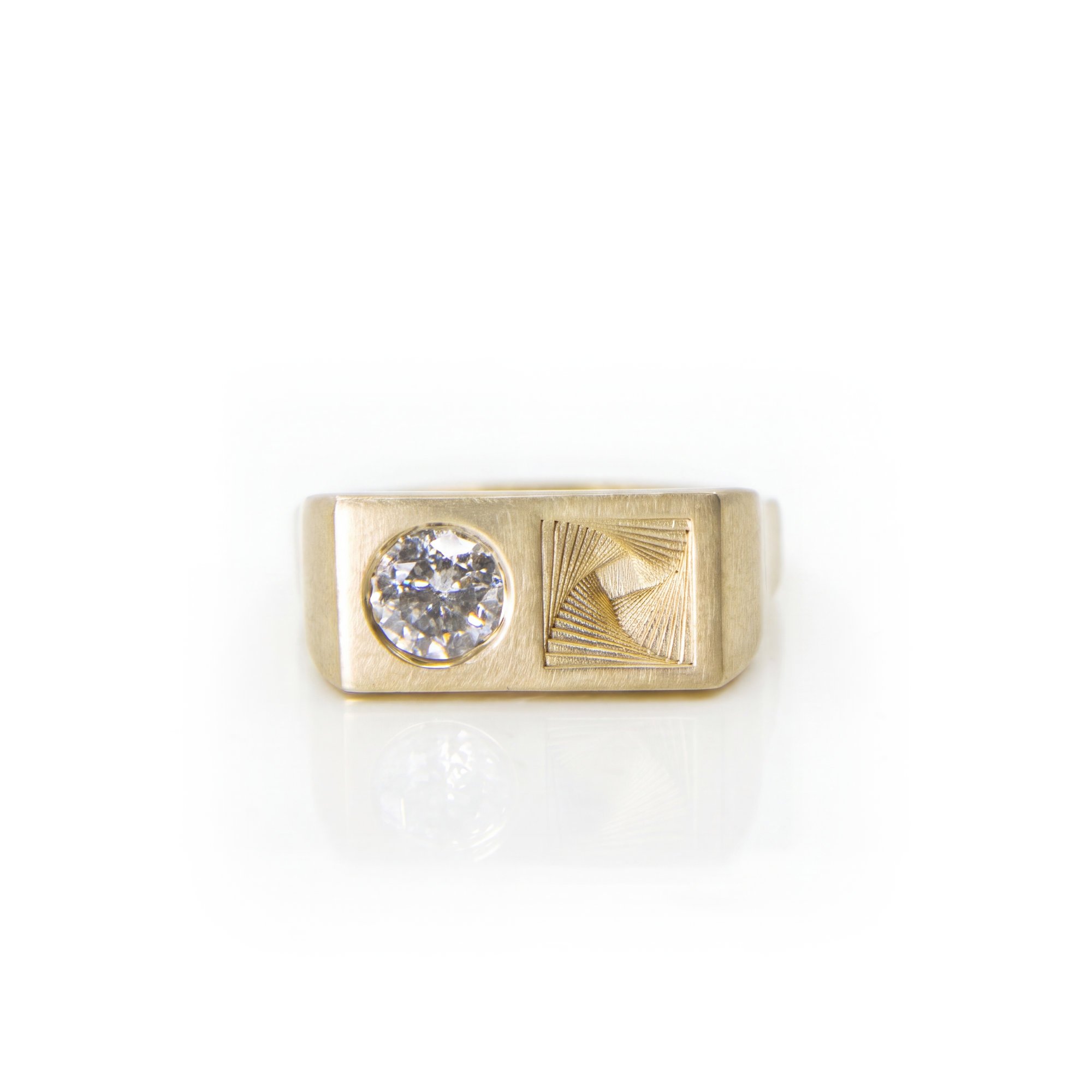 Duo Round Salt & Pepper Diamond Signet Ring in 9ct Yellow Gold