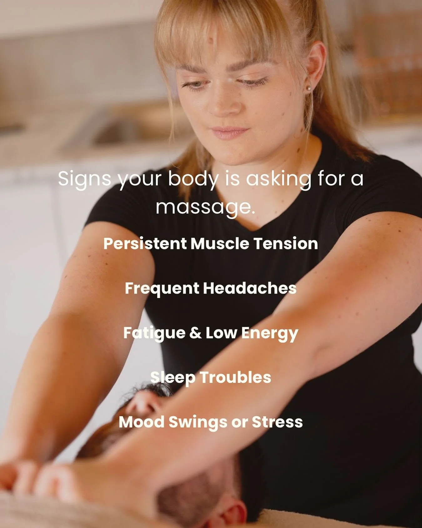 Is your body trying to tell you something? 

These signs are not just random aches, your body is asking for some TLC 💆&zwj;♀️✨

#SelfCareRoutine	
#HolisticHealth	
#BodyWellness	
#RelaxRestoreRecover	
#MindBodyConnection	
#MassageBenefits	
#WellnessJ