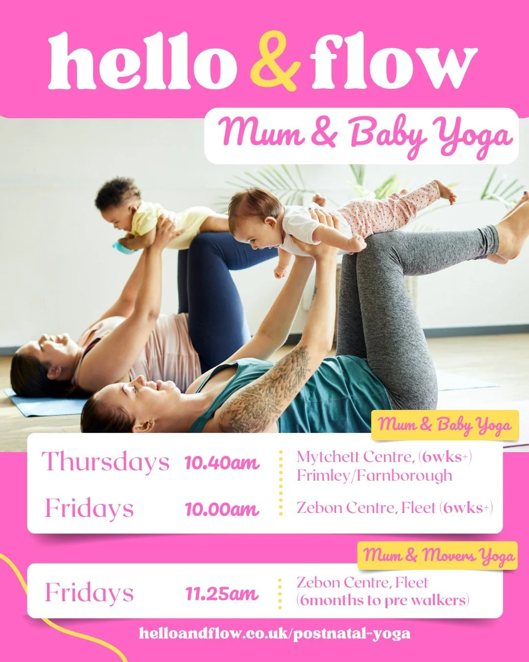 🌟 Booking open for the next blocks of Hello &amp; Flow Mum &amp; Baby Yoga Classes! 🌟

Starting in June and running for 6 weeks. 🙌

Come and join me and a bunch of other Mums &amp; Babies for some wonderful mum and baby yoga running on Thursdays a