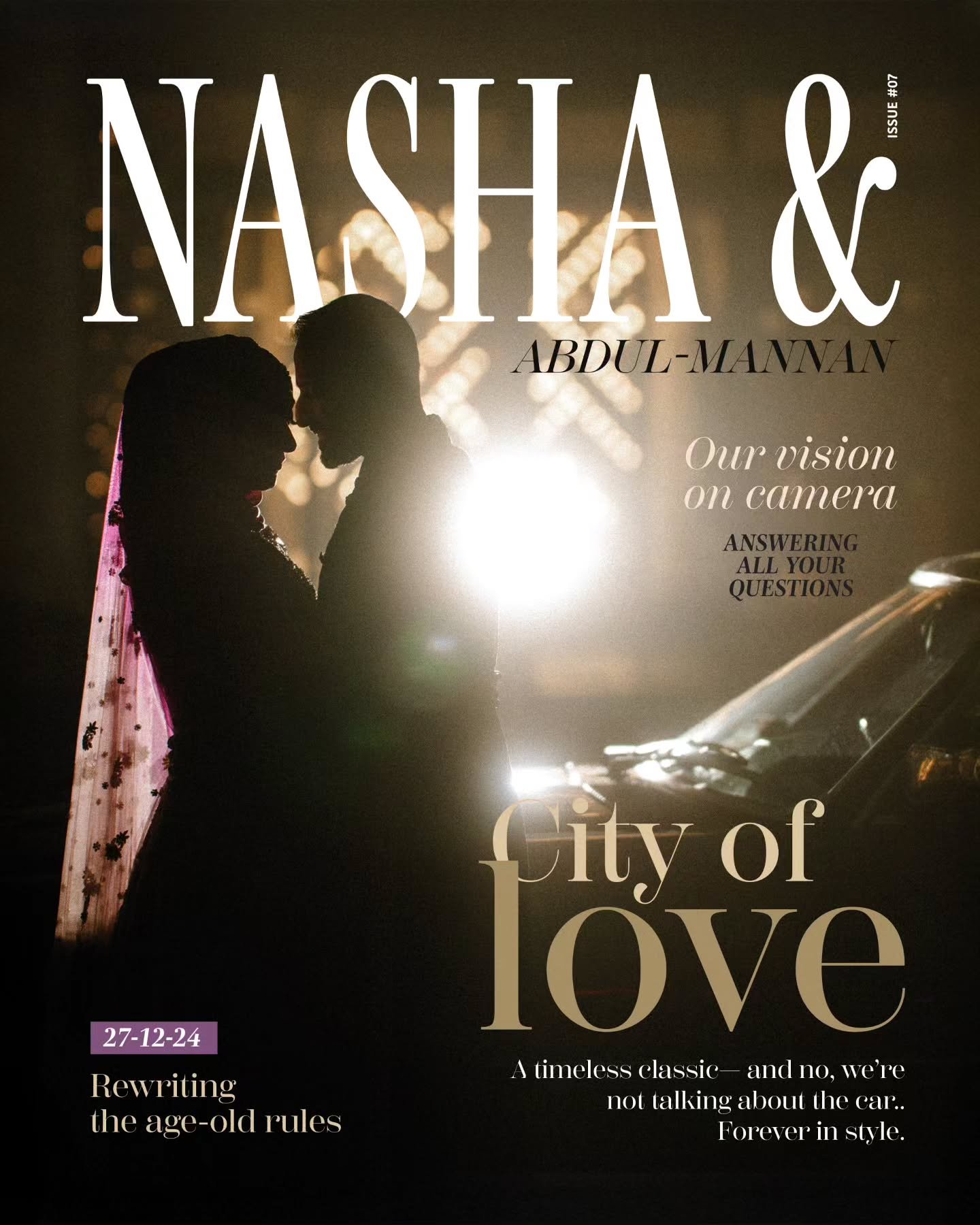 A | N ❤️
Issue #07 - 🚗 TAKE MY BREATH AWAY 🌫️

The @citypavilion gave us the perfect backdrop, but the real magic came from the mist, the neon reflections, and a couple who owned every frame.

We wanted this cover to feel different&mdash;moody, bol