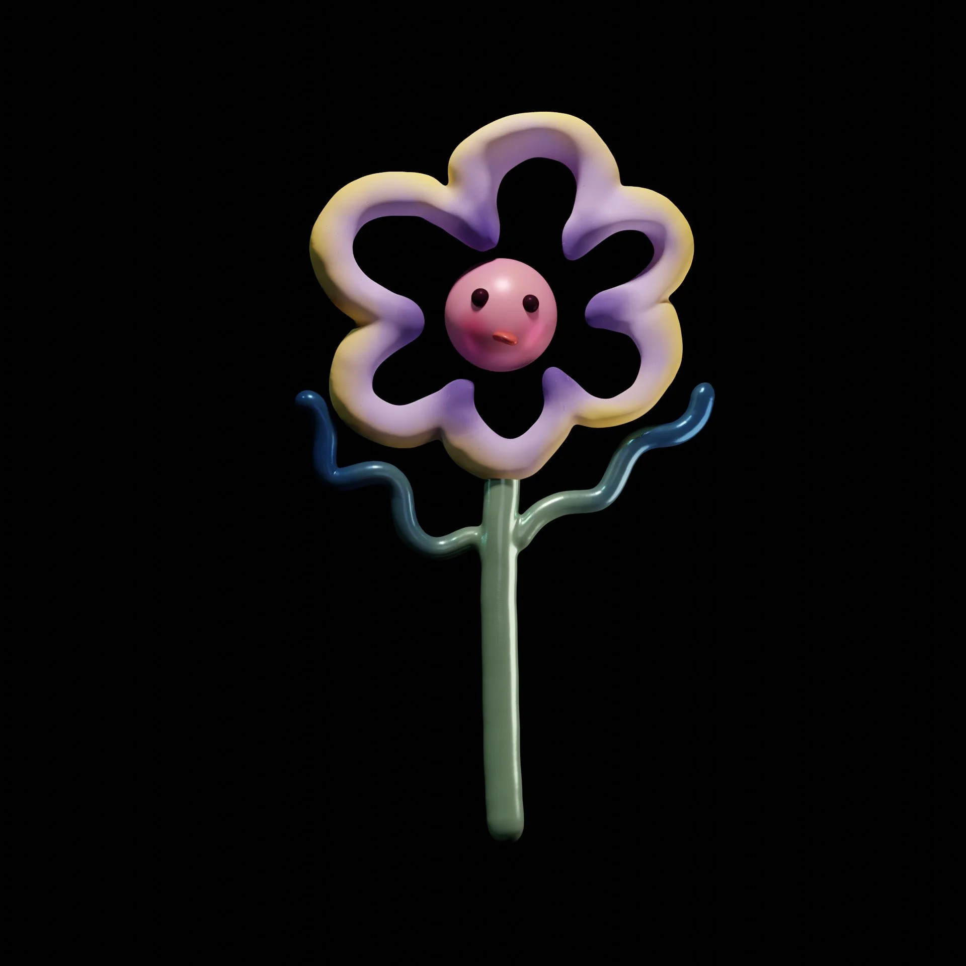 Colorful neon flower with a pink face at its center, set against a black background.