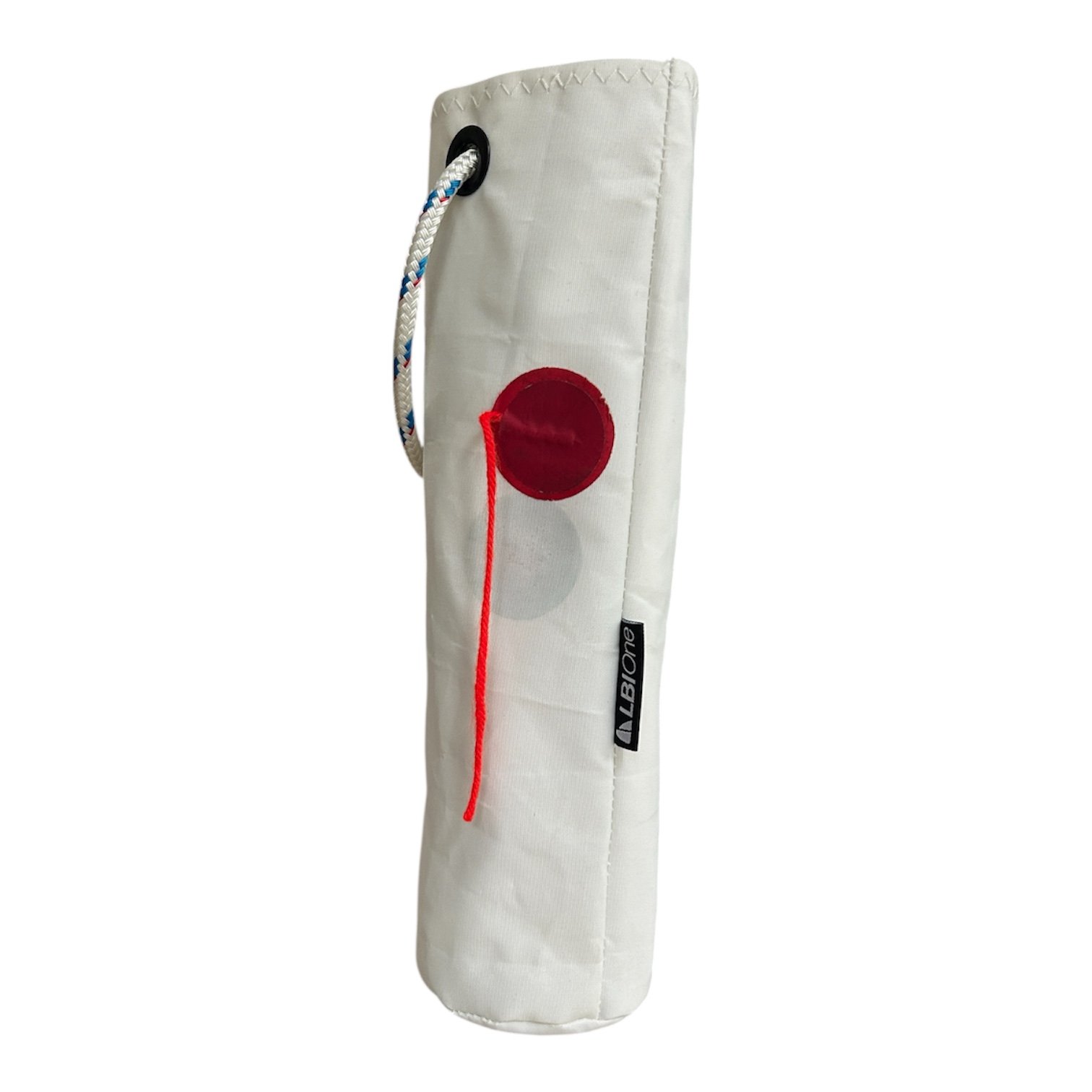 White sail cloth bag with red tell-tale