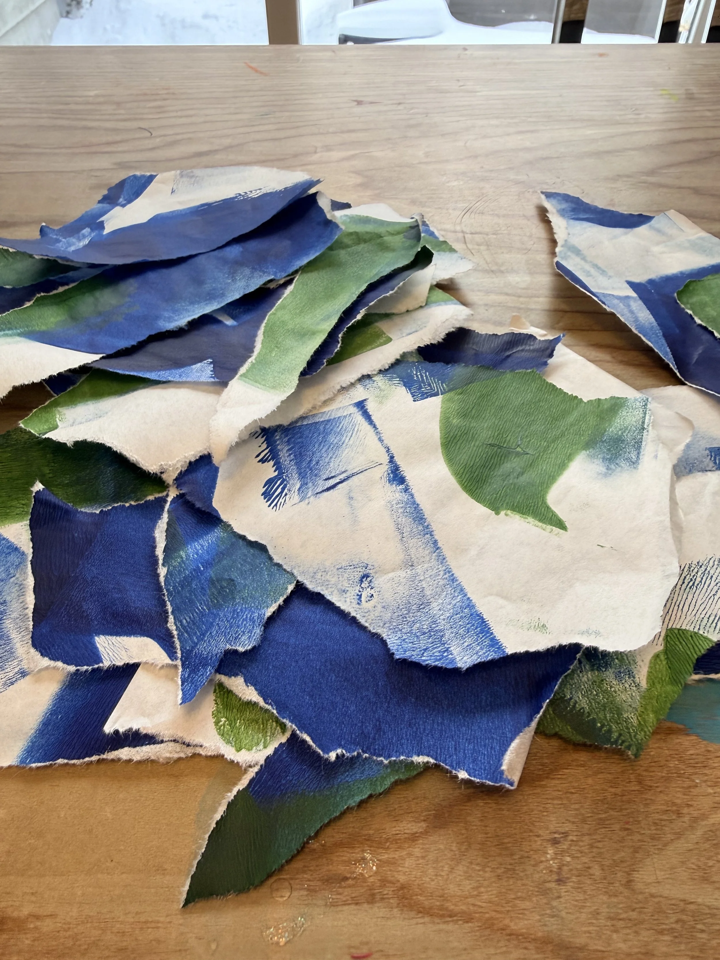 Figure 4, Art therapist response art: Painting torn into collage material.