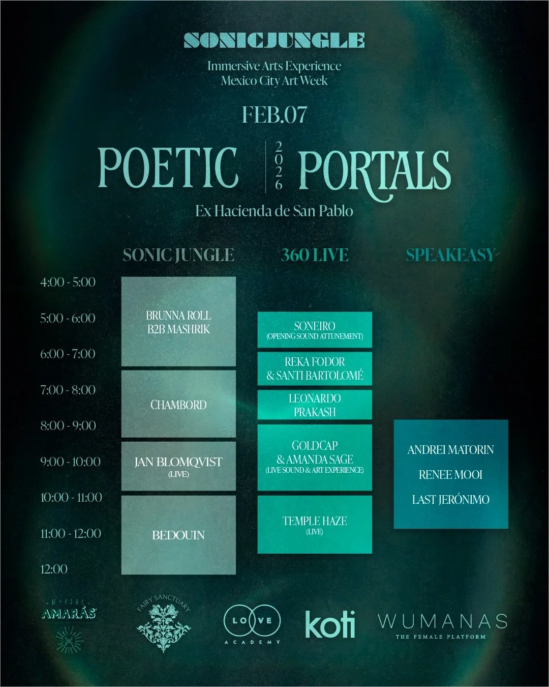 We are proud to release our most diverse and unique run of show yet. There will be 3 stages with main stage featuring some of the best international DJs in the world, a 360 live stage combining live world music and dj sets &amp; a hybrid Latin jazz s