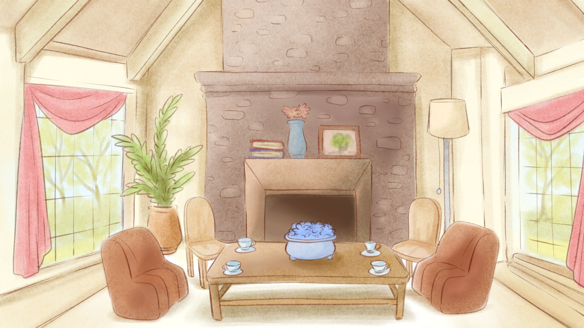 Living room background - Ernest and Celestine artstyle study (2023)