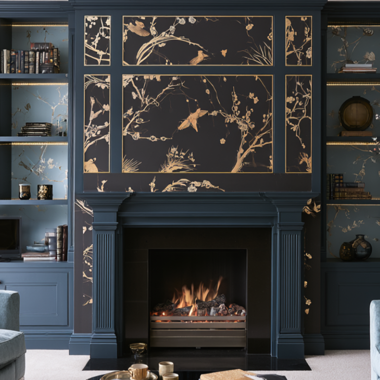 Oriental gold on blue