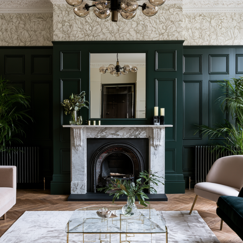 Room with green panels