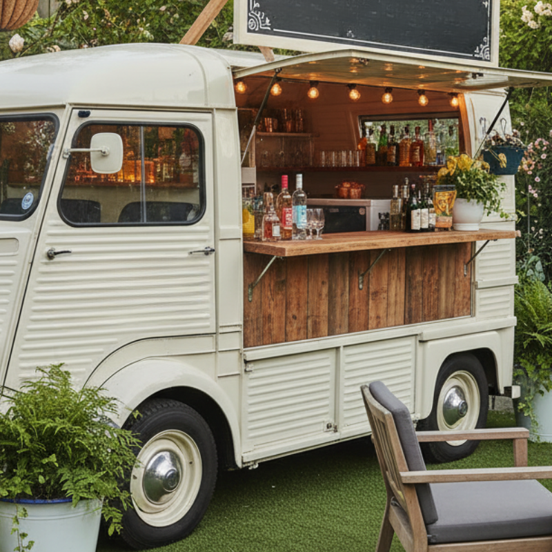 Garden drinks bar from converted van