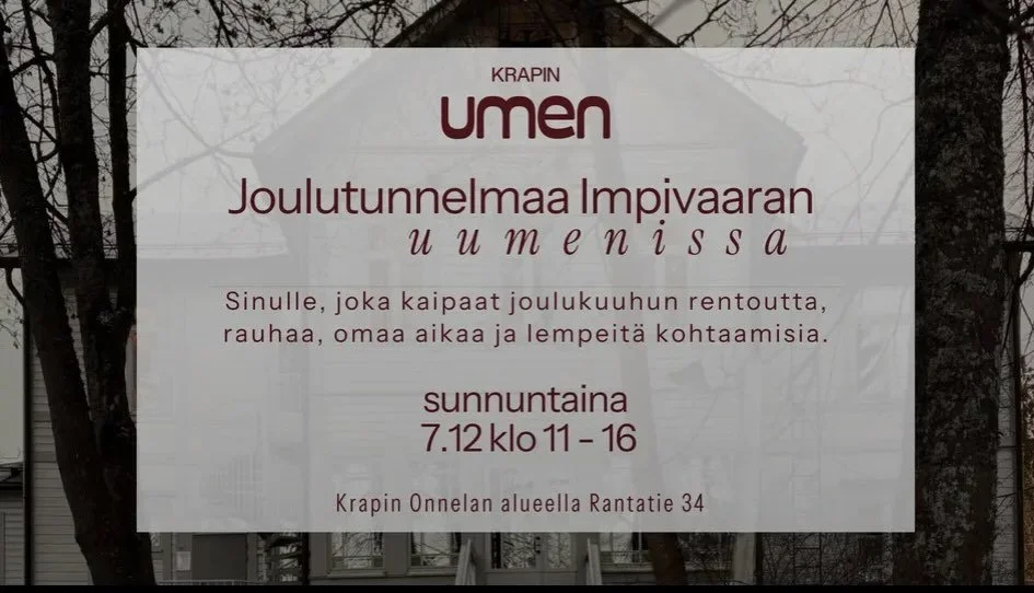 Viikon p&auml;&auml;st&auml; sunnuntaina 7.12 j&auml;rjest&auml;mme tapahtuman, joka tarjoaa joulun alla juuri sen, mit&auml; moni kaipaa - rauhaa ja tunnelmaa. 

Impivaaran yl&auml;- ja alakerran ovat ovat silloin avoinna. Alakertaan voit tulla vapa