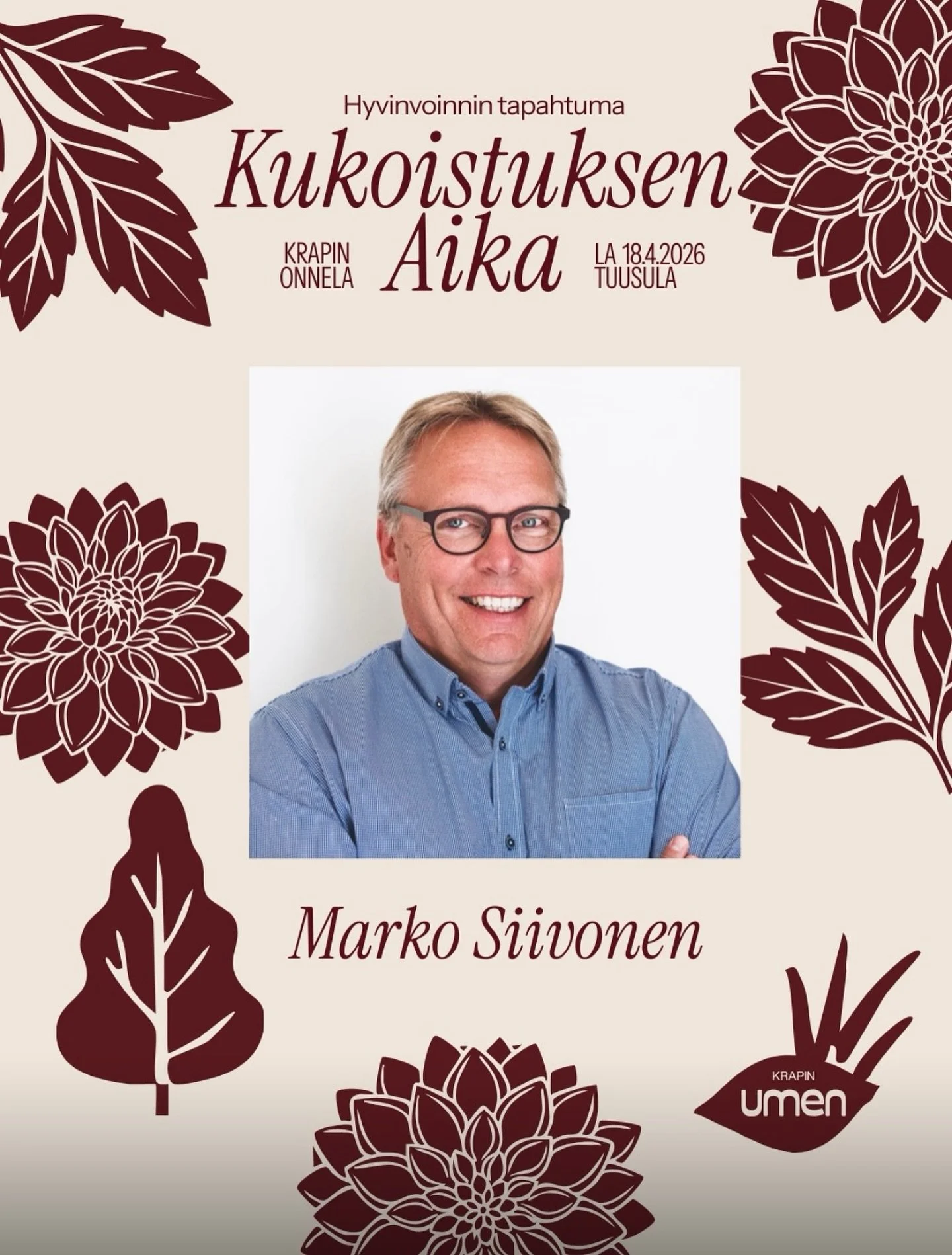Meill&auml; on upeita puhujia huhtikuun tapahtumassa.

✨ Marko Siivonen ✨

Kun keho tekee p&auml;&auml;t&ouml;kset puolestasi &ndash; mit&auml; hermostosi yritt&auml;&auml; kertoa

Marko Siivonen avaa Kukoistuksen ajassa hermoston n&auml;kym&auml;t&o