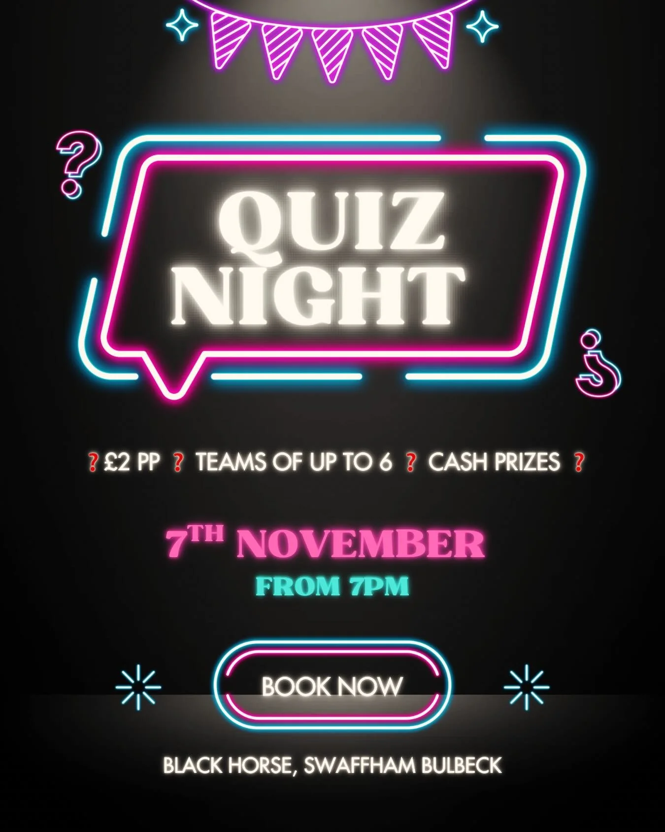 Quiz Night is back! 🎉
🗓 Friday 7th November | ⏰ 7pm
&pound;2 per person | Up to 6 per team
💵 Cash prizes | 🍺 Great atmosphere
Booking advised &mdash; see you at The Black Horse, Swaffham Bulbeck!

#QuizNight #PubQuiz #TheBlackHorse #SwaffhamBulbe