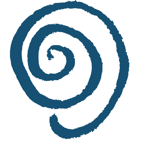 A blue spiral design on a black background.