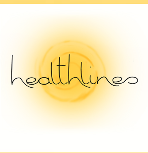 The word 'healthlines' written in black text with a yellow sun-like background.