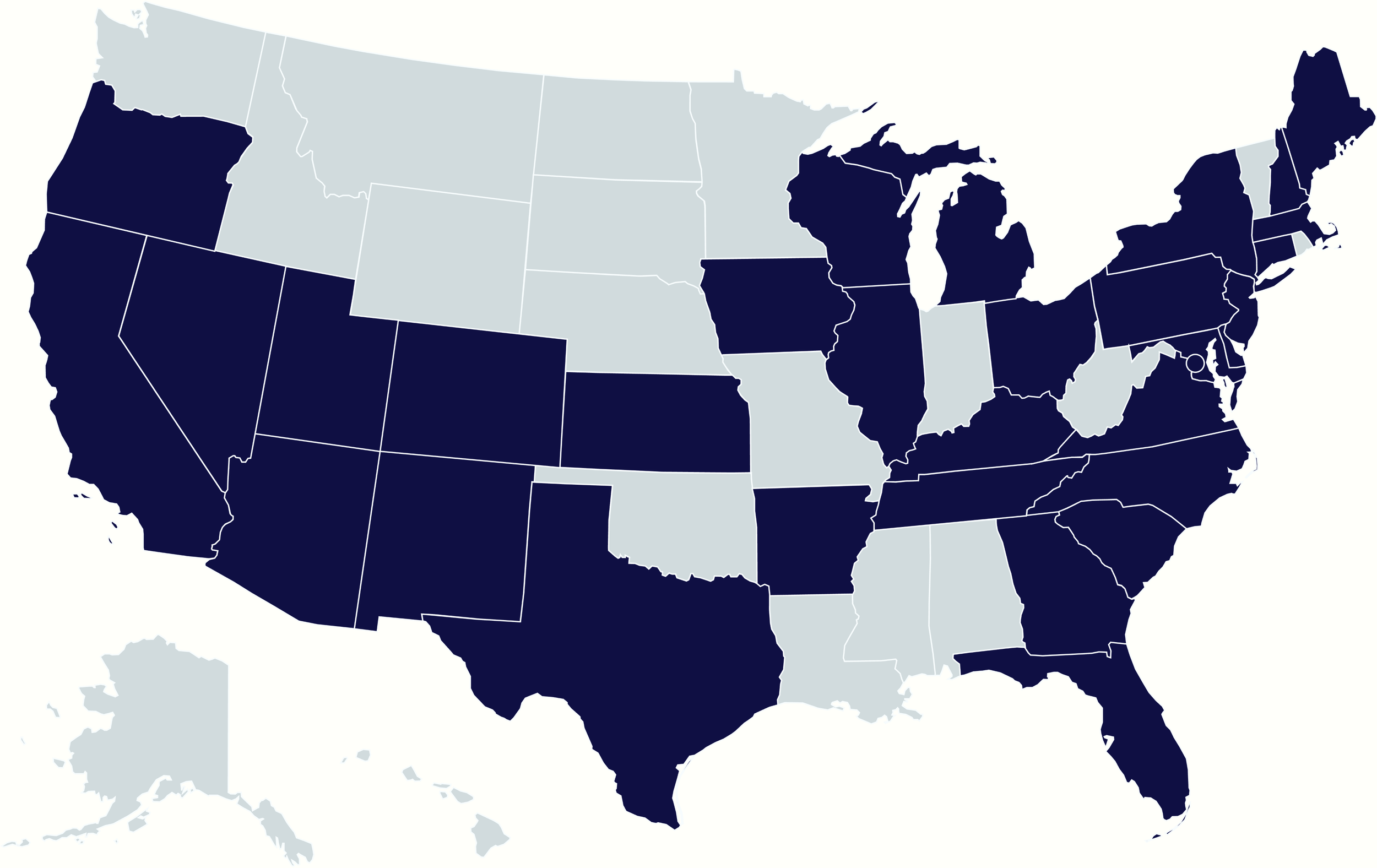US map highlighting the states where Grey Fox Wealth Advisors serves wealth management and fiduciary clients