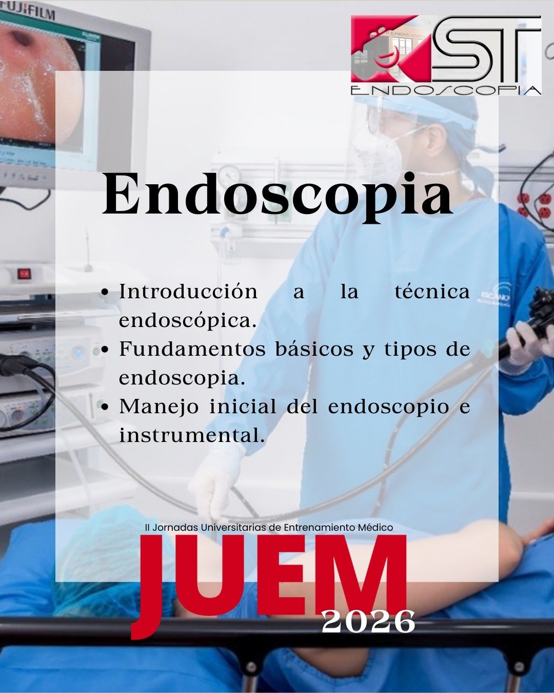 &iexcl;TALLER DE ENDOSCOPIA CONFIRMADO!

Llega el taller de endoscopia, donde podr&aacute;s introducirte en las t&eacute;cnicas b&aacute;sicas de exploraci&oacute;n endosc&oacute;pica y conocer su utilidad en el diagn&oacute;stico y manejo de m&uacut