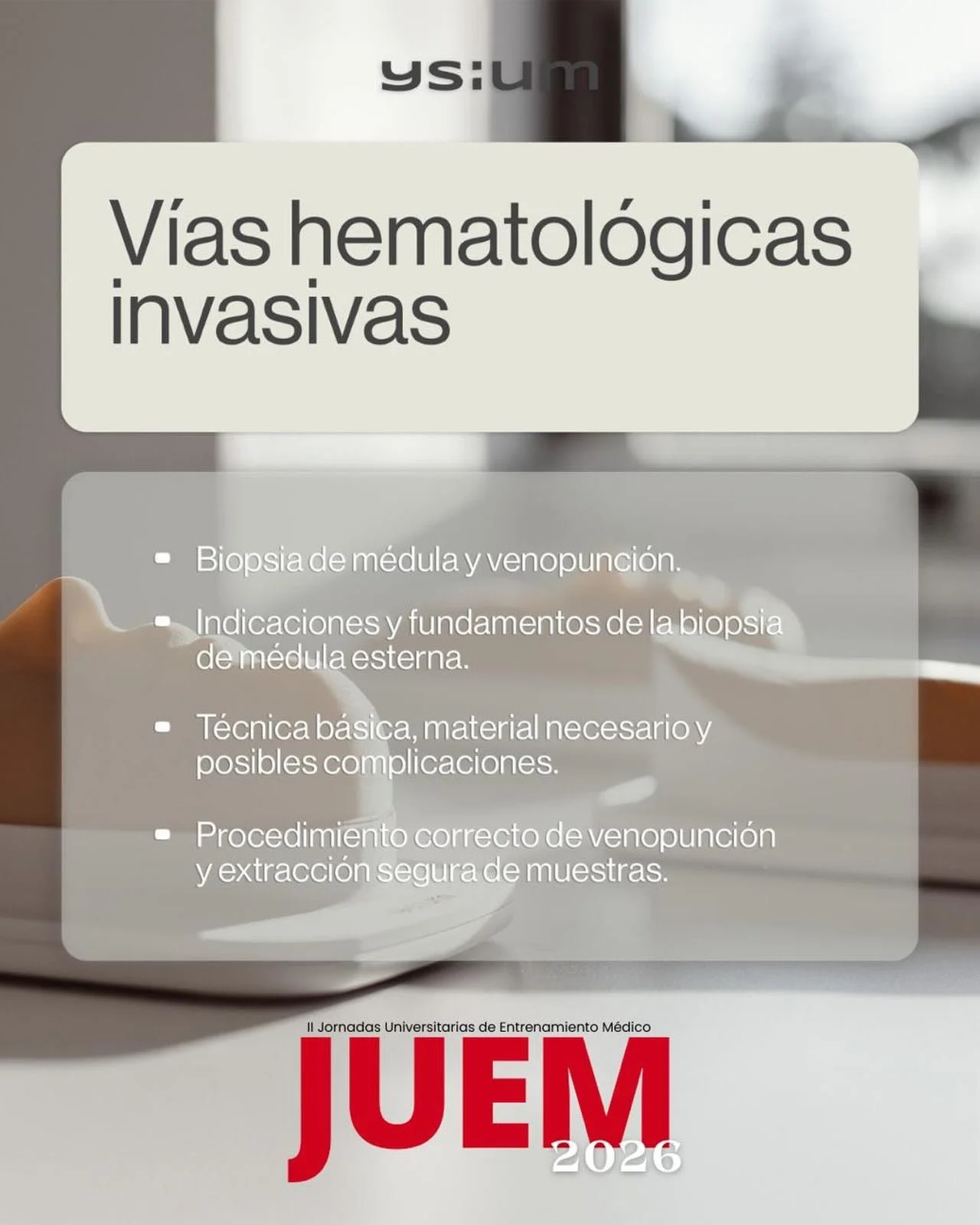 🩸🔬 &iexcl;NUEVO TALLER: VIAS HEMATOL&Oacute;GICAS INVASIVAS!

La hematolog&iacute;a tambi&eacute;n se entrena con las manos. En este taller podr&aacute;s acercarte a algunos de los procedimientos diagn&oacute;sticos clave en el estudio de enfermeda