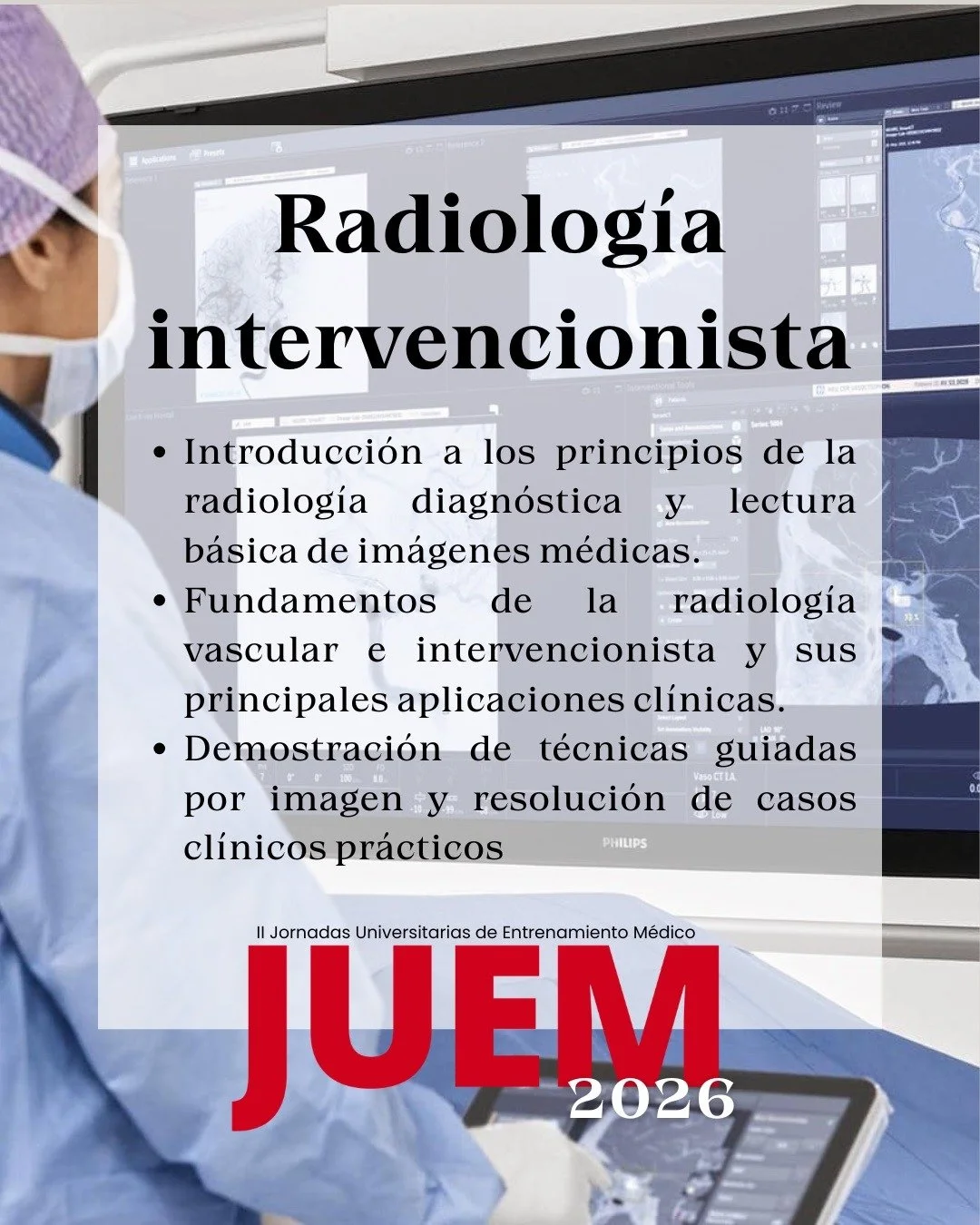 &iexcl;TALLER DE RADIOLOG&Iacute;A INTERVENCIONISTA CONFIRMADO!

Llega el taller de radiolog&iacute;a intervencionista, donde descubrir&aacute;s c&oacute;mo las t&eacute;cnicas de imagen se utilizan para guiar procedimientos m&iacute;nimamente invasi