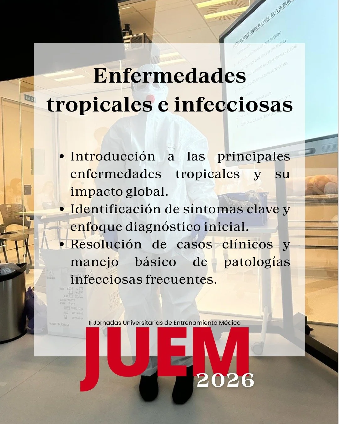 &iexcl;TALLER DE ENFERMEDADES TROPICALES E INFECCIOSAS CONFIRMADO!

Llega el taller de enfermedades tropicales e infecciosas, donde aprender&aacute;s a reconocer y abordar patolog&iacute;as infecciosas relevantes en distintos contextos cl&iacute;nico