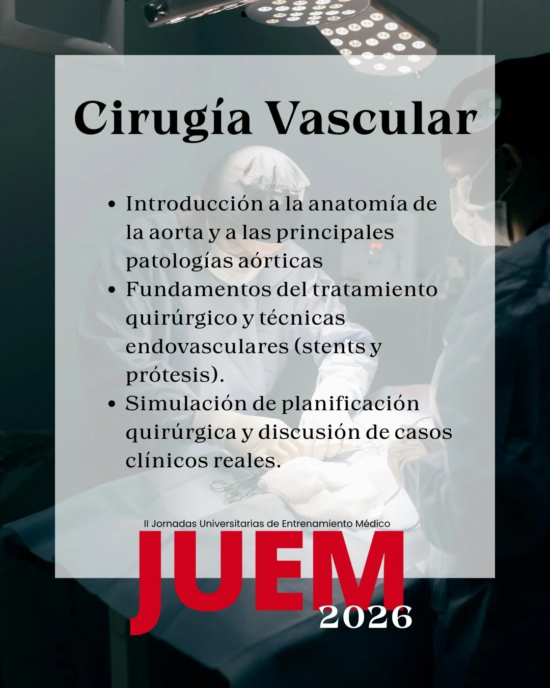 &iexcl;TALLER DE CIRUG&Iacute;A VASCULAR CONFIRMADO!

Llega el taller de cirug&iacute;a vascular, donde podr&aacute;s introducirte en los principios b&aacute;sicos del abordaje quir&uacute;rgico de las patolog&iacute;as vasculares y en las t&eacute;c