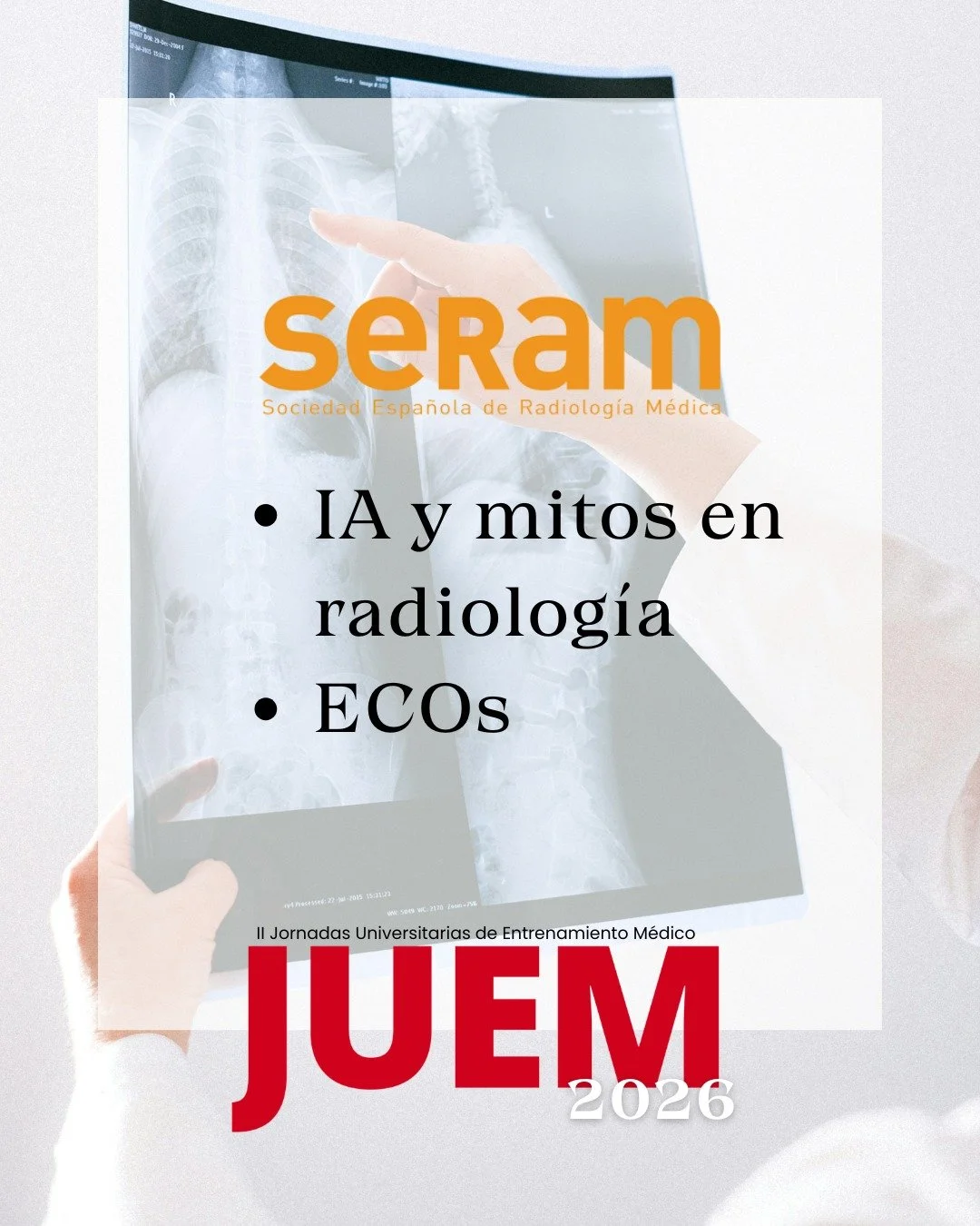 &iexcl;TALLERES DE RADIOLOG&Iacute;A CON @seramrx CONFIRMADOS!

De la mano de la SERAM, llegan dos talleres imprescindibles para acercarte al presente y futuro de la imagen m&eacute;dica: Inteligencia Artificial y mitos en Radiolog&iacute;a y Ecograf
