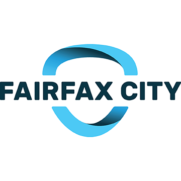 Fairfax City logo with a stylized blue and black circular design.
