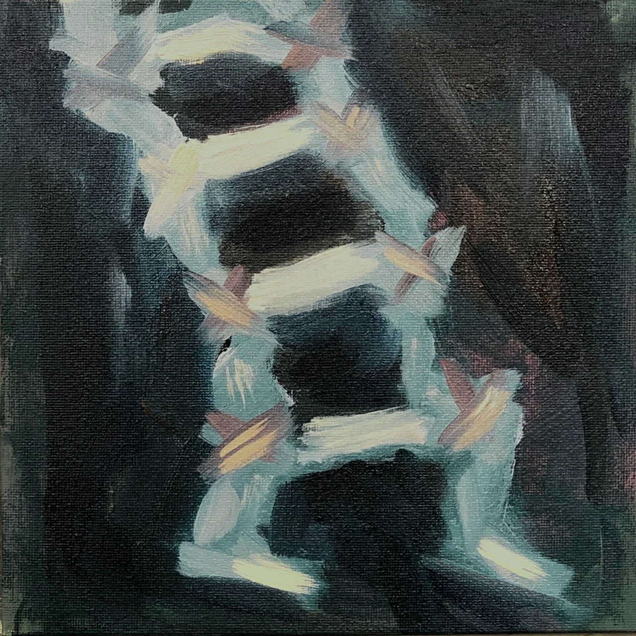Backing Off, 2025, oil on board, 20 x 20 cm