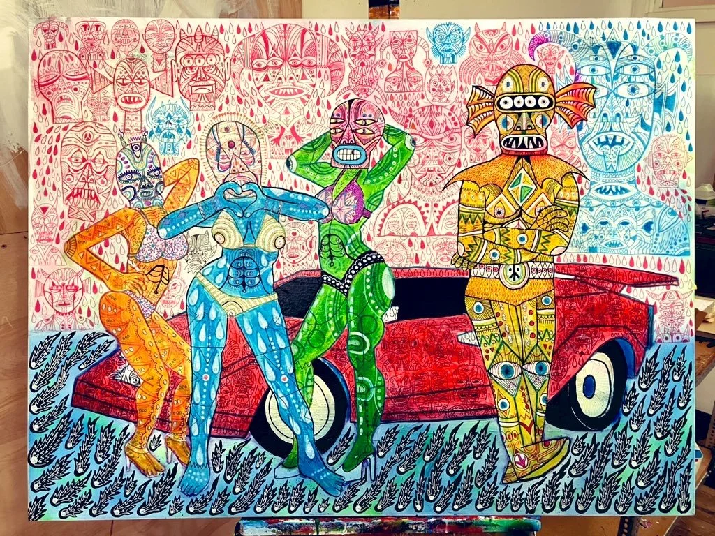 "Parking Violation" 2024 oil, acrylic, ink on canvas 48"x36"