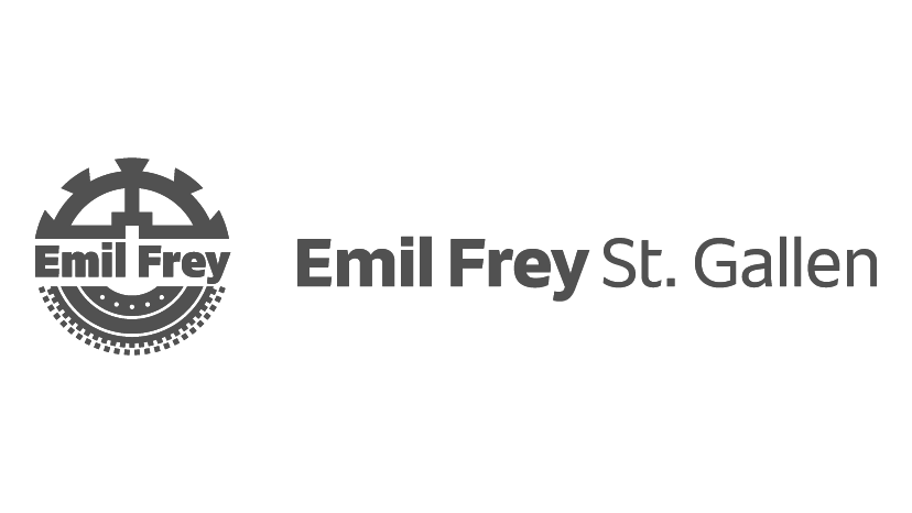 Logo von Emil Frey, bestehend aus einem grafischen Zahnrad-Design mit dem Text 'Emil Frey' und daneben der Schriftzug 'Emil Frey St. Gallen'.