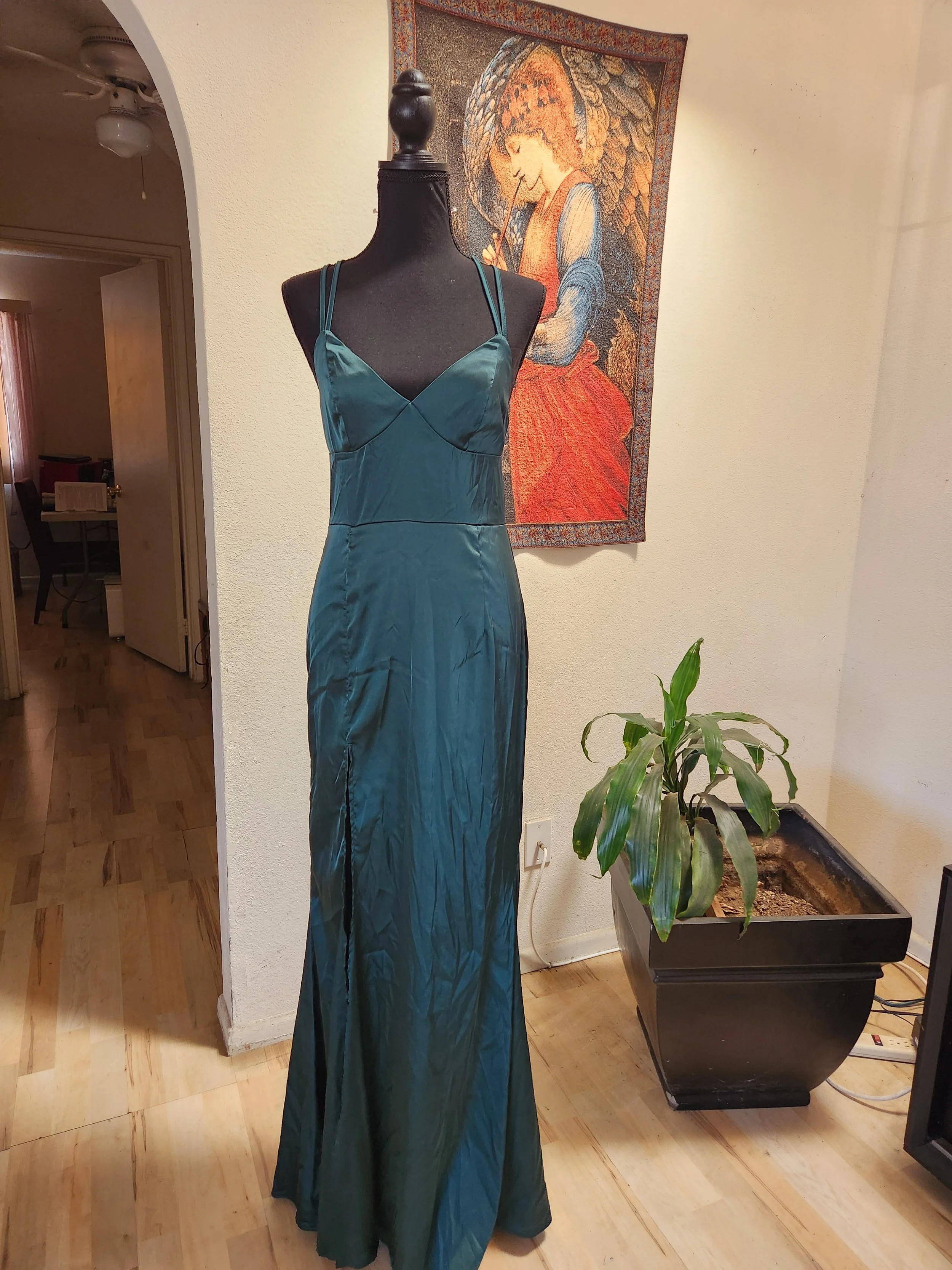 Emerald Green Silk Evening Dress