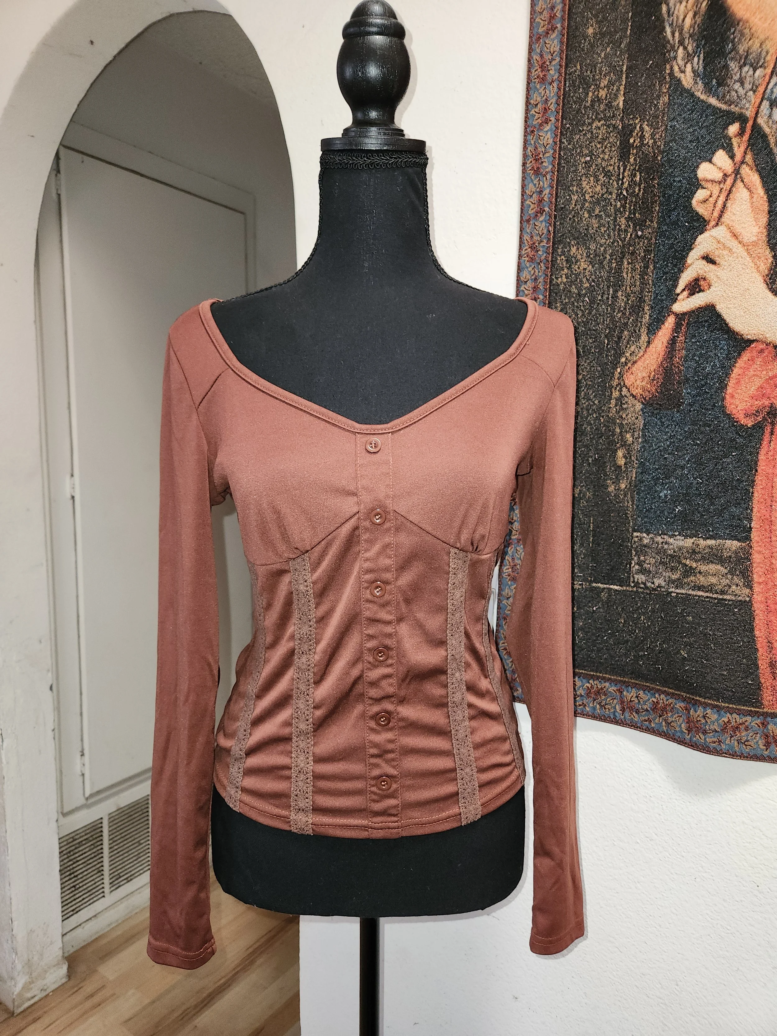 Polyester Brown Long Sleeved Blouse