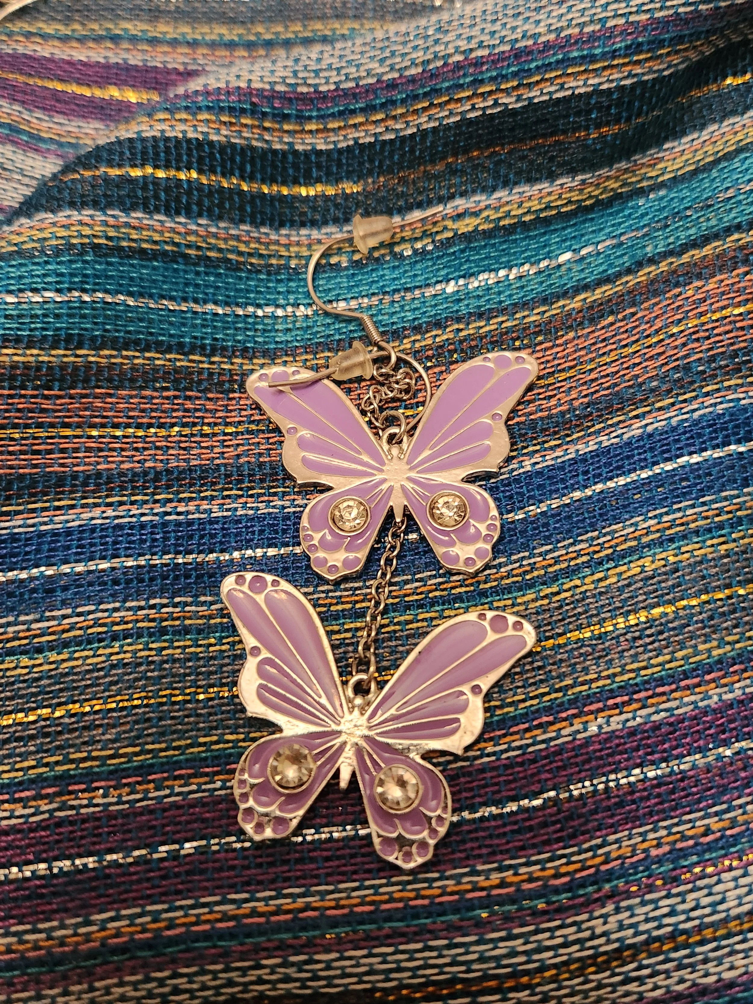 Silver Plated Violet Butterfly Dangle Earrings